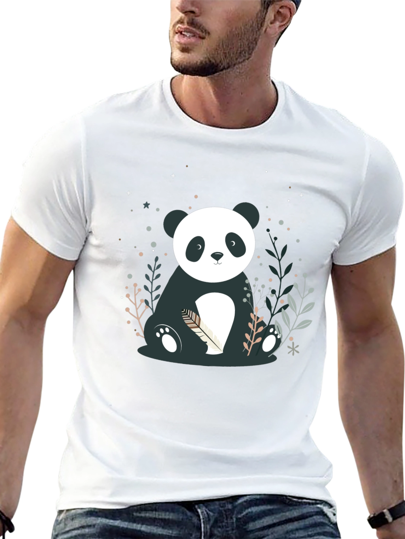 Black Cute Panda Graphic Print Black T-Shirt view 13