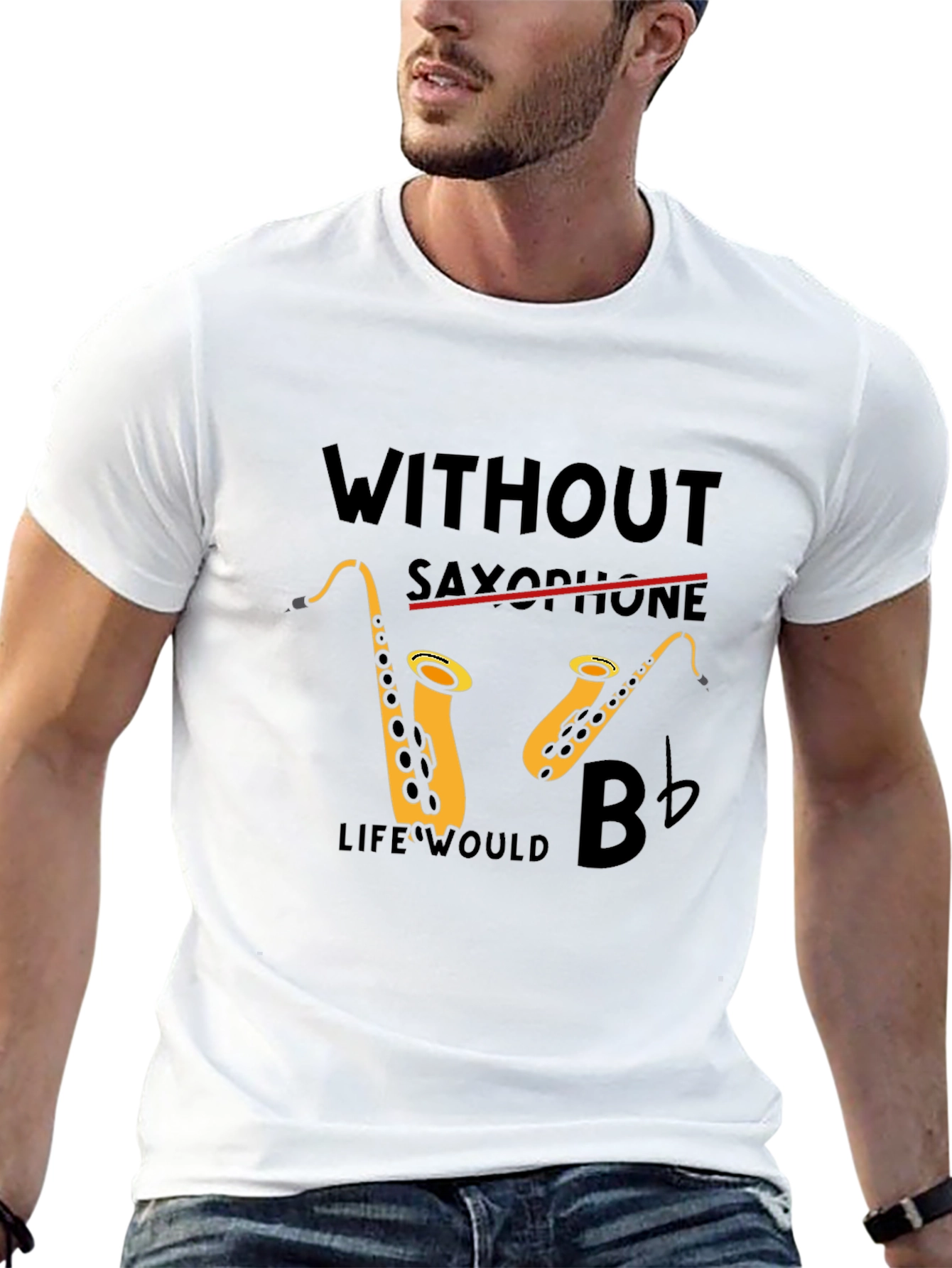 Black Saxophone Lover Tee: Without Saxophone Life Would B Flat! view 13