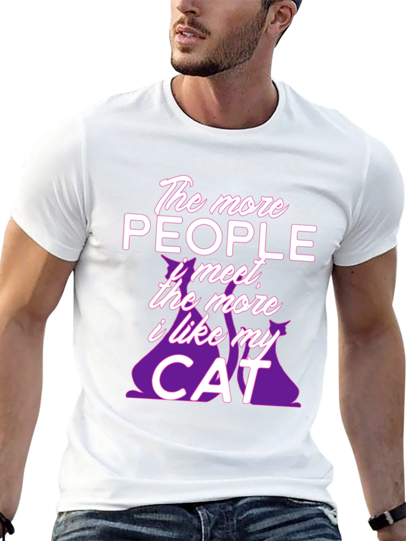 Black The More People Cat T-Shirt -  Comfortable Cotton Tee view 13