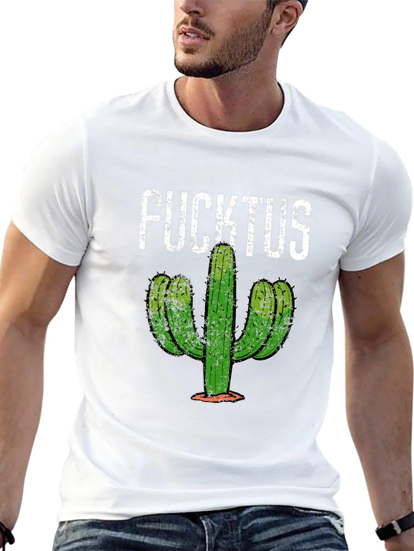 Black Funny Fucktus Cactus Graphic T-Shirt - Black view 13