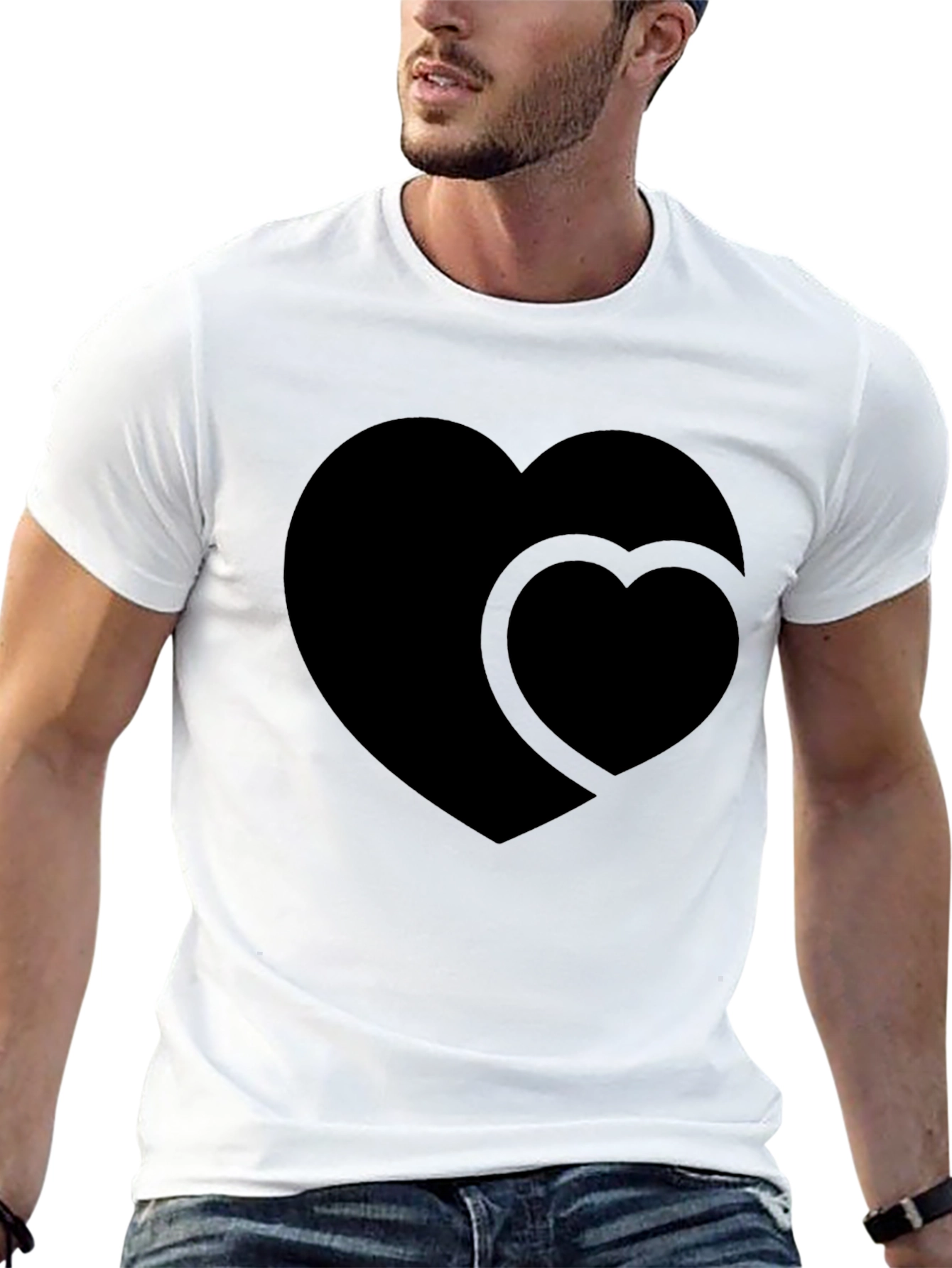 Black Men's Black Double Heart Graphic T-Shirt view 13