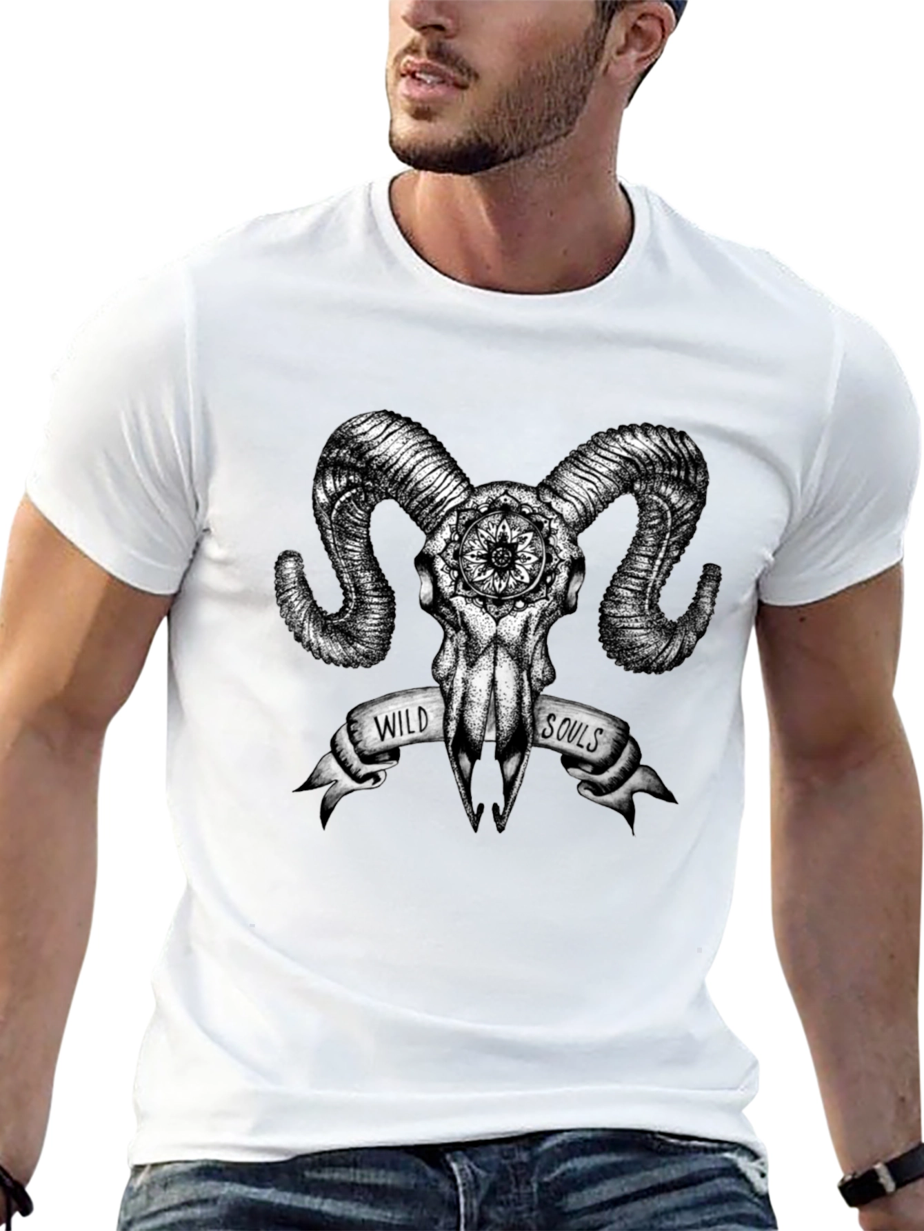 Black Wild Souls Ram Skull Graphic Tee view 13