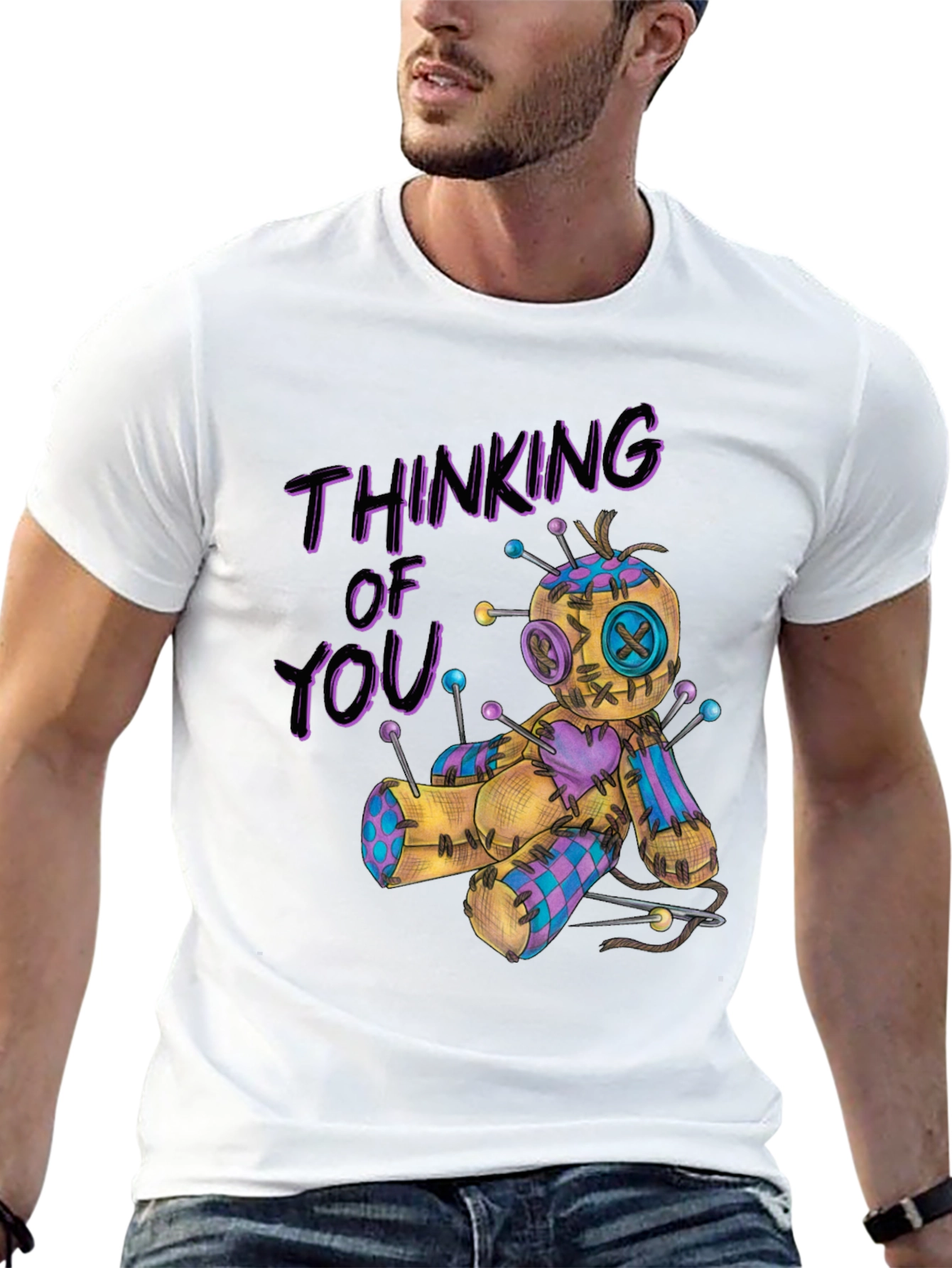 Black Thinking of You Voodoo Doll Graphic T-Shirt view 13