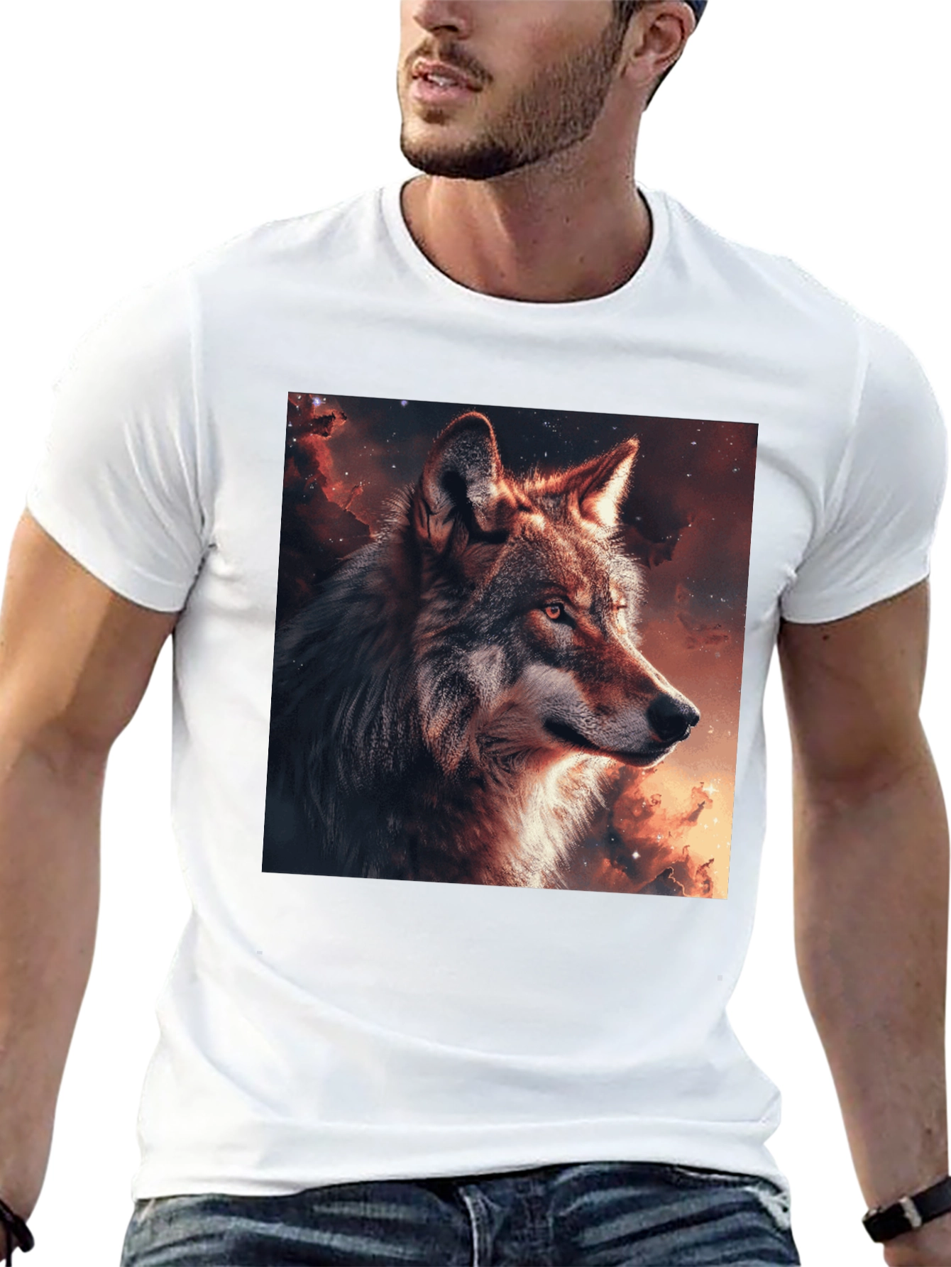 Black Wolf Galaxy Graphic T-Shirt - Men's Black Tee view 13