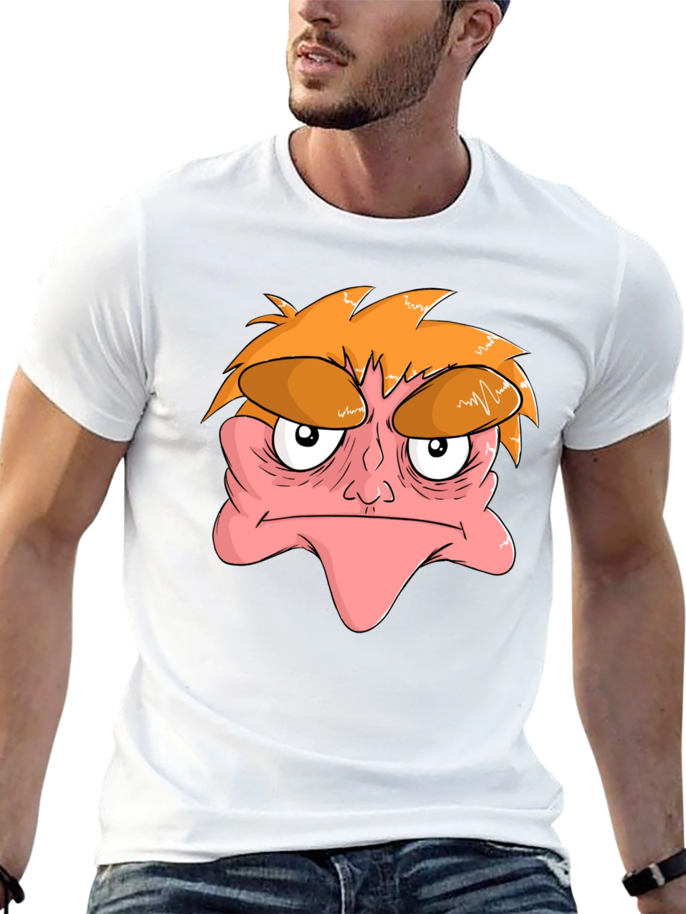 Black Grumpy Cartoon Face Black T-Shirt view 13
