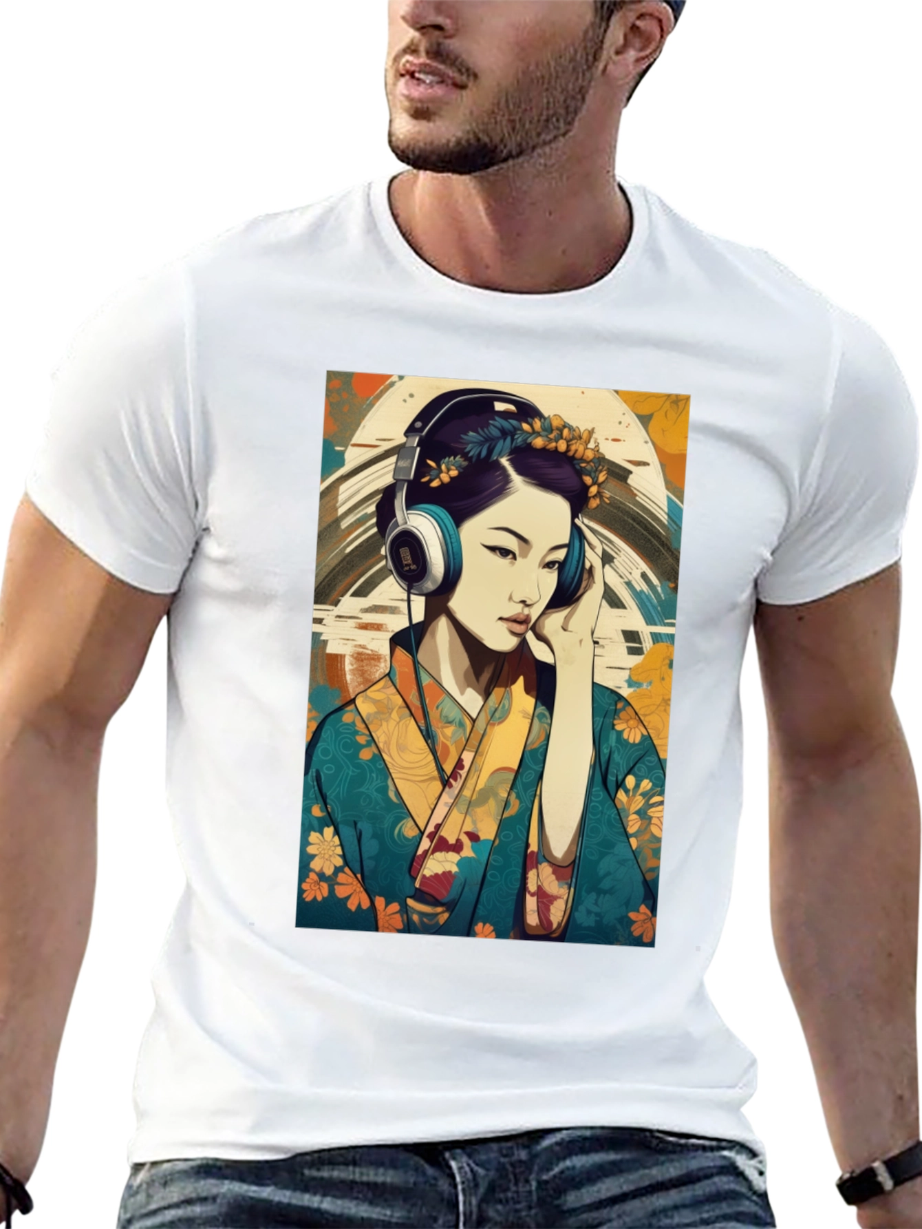 Black Geisha Headphones Graphic Tee - Stylish & Unique view 13