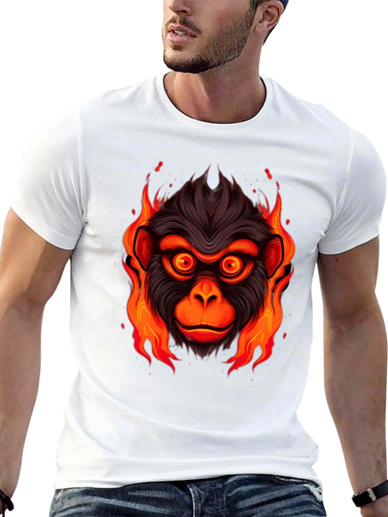 Black Fiery Monkey Graphic Tee - Men's Black T-Shirt view 13