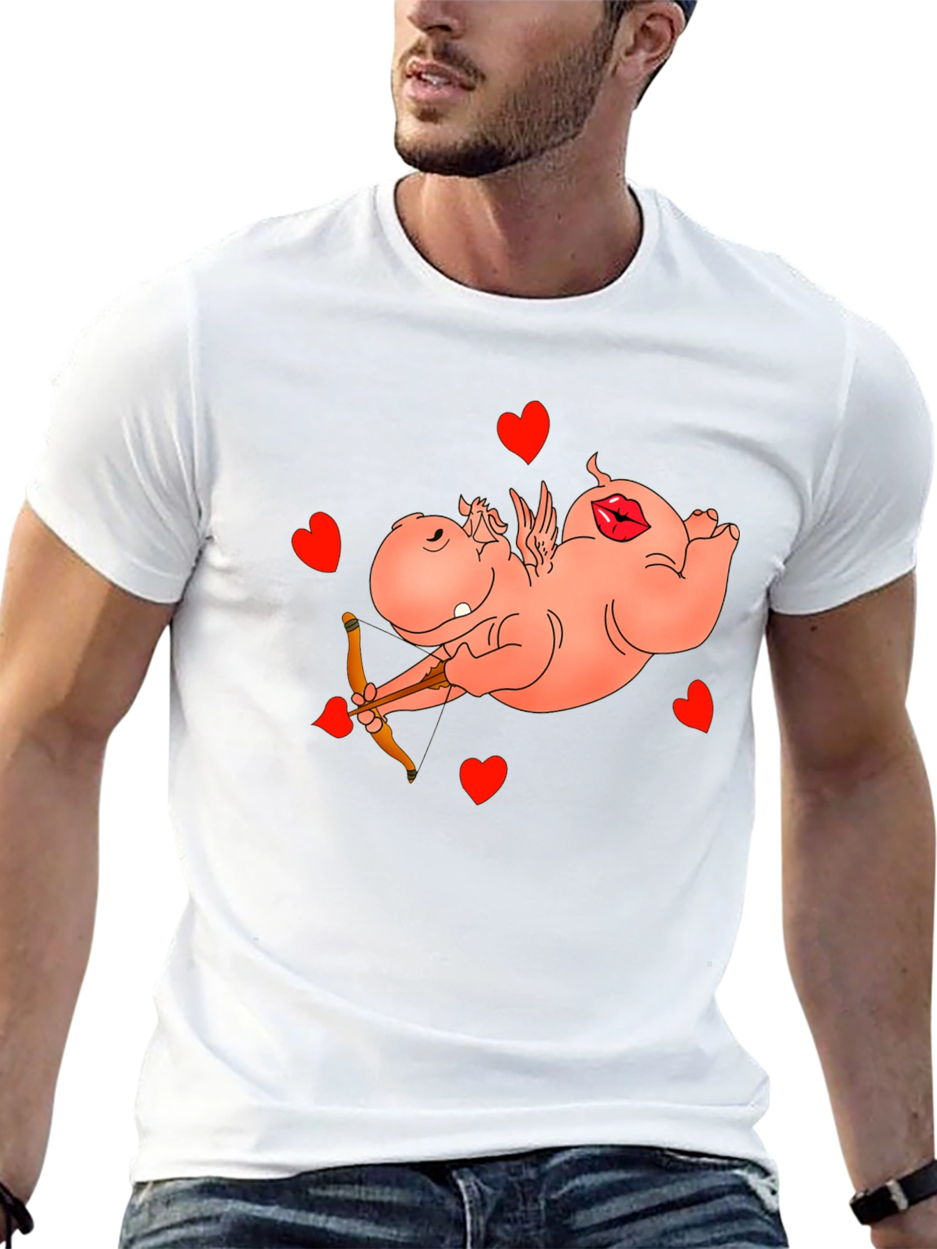 Black Cupid Hippo Graphic Tee - Funny Valentine's Day Shirt view 13