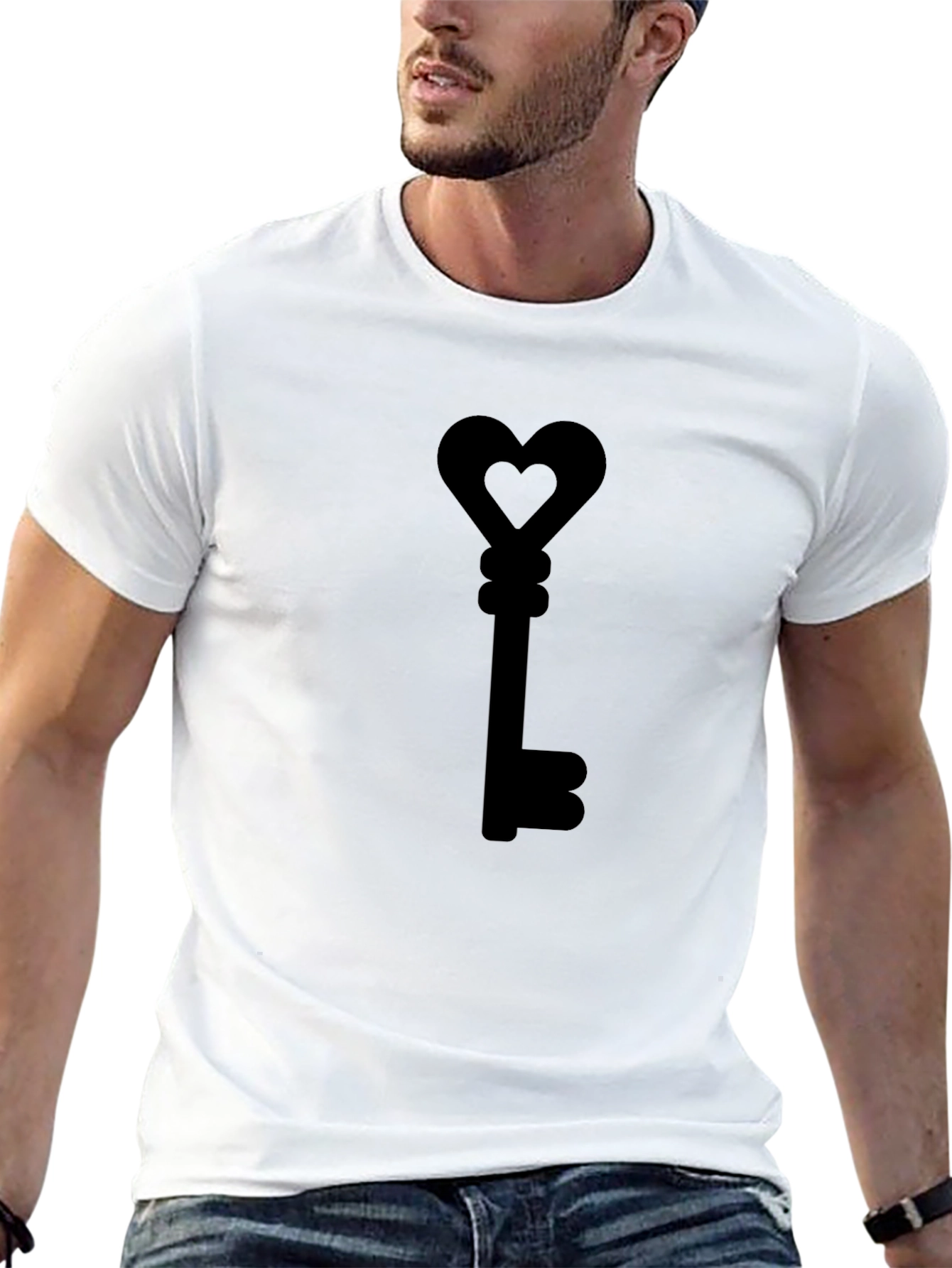 Black Heart Key Graphic T-Shirt - Love Unlock Style view 13