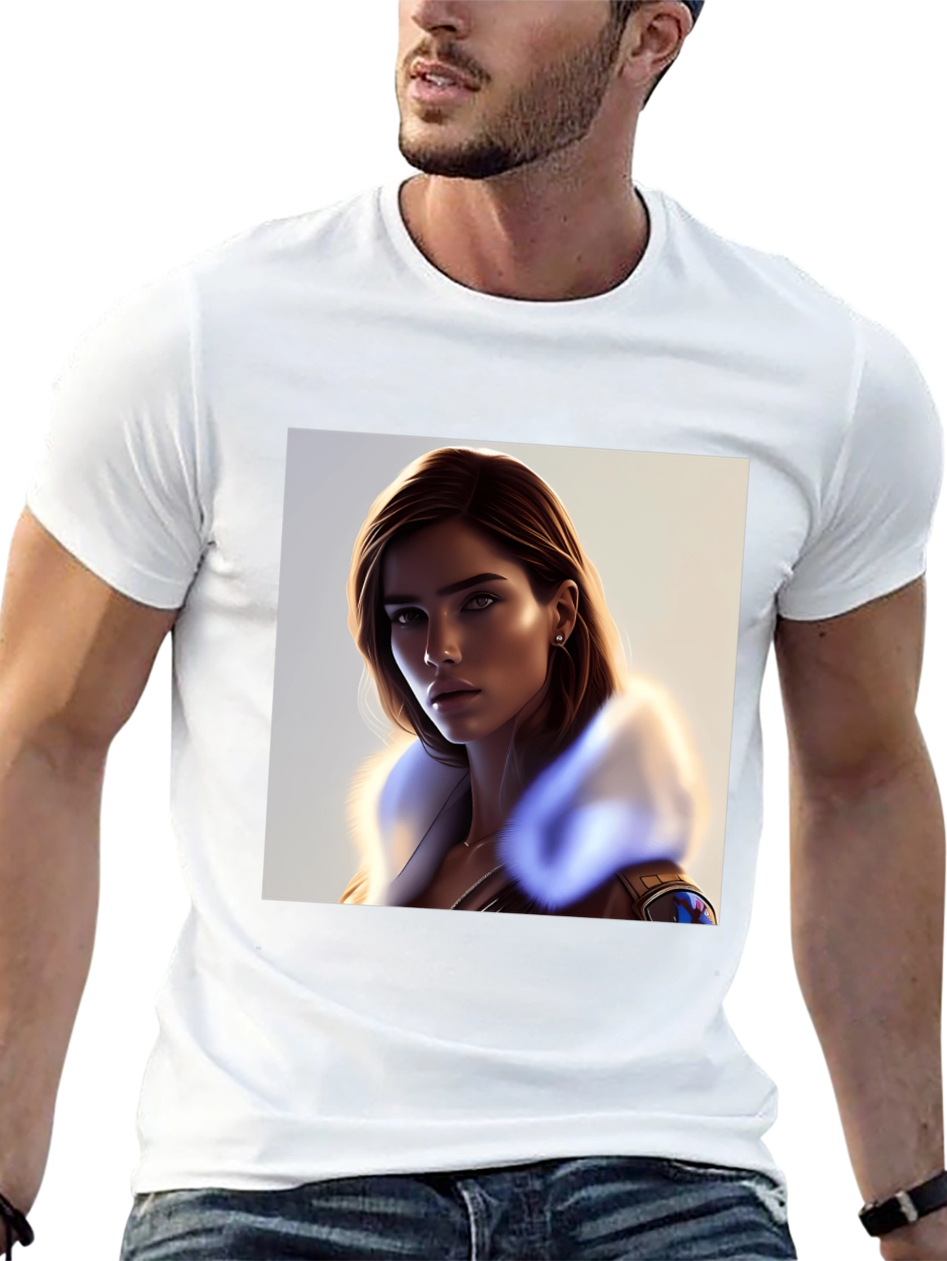 Stylish Black T-Shirt with Woman Portrait - 13