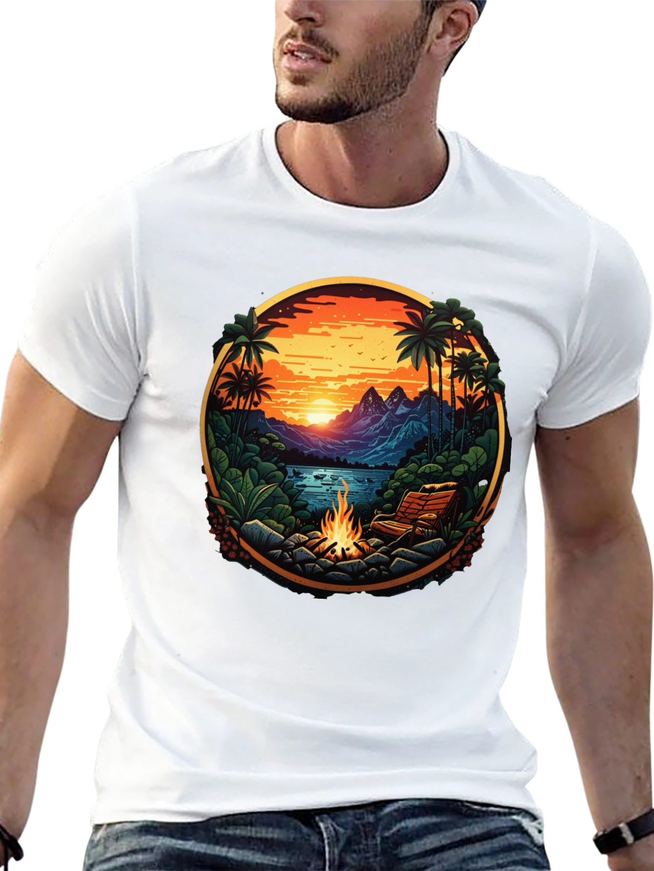 Black Tropical Campfire Graphic Tee view 13