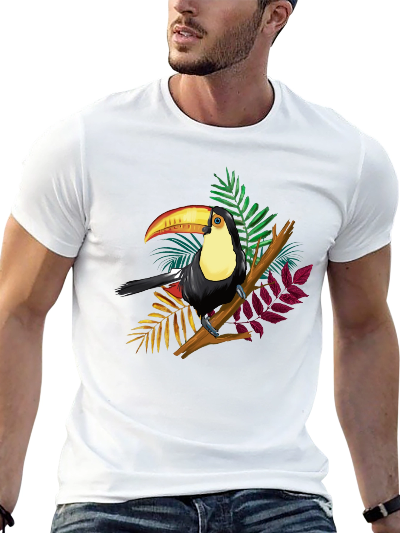 Black Toucan Graphic Tee - Tropical Bird Black T-Shirt view 13