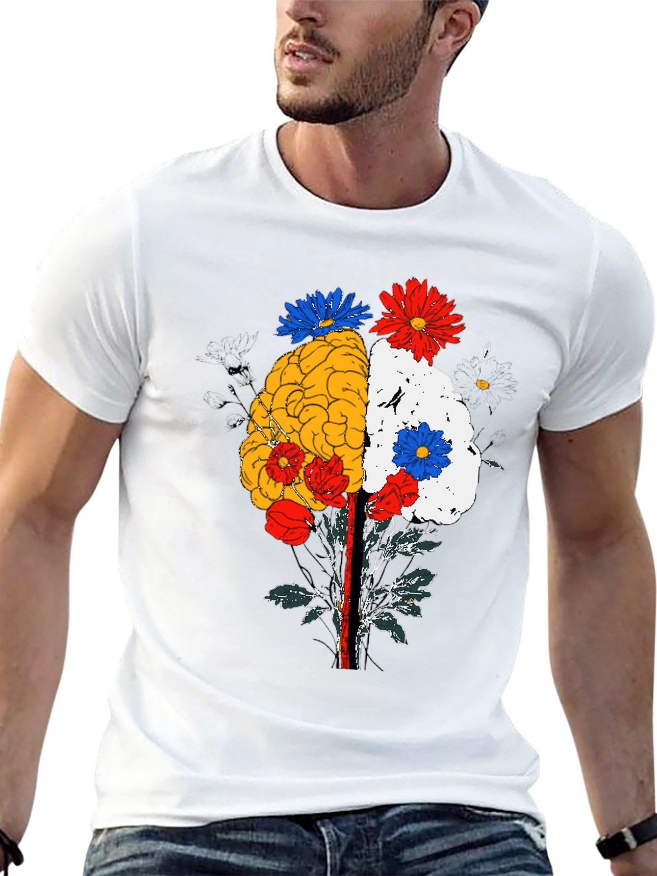 Black Brain and Flower Graphic Tee - Black Cotton view 13