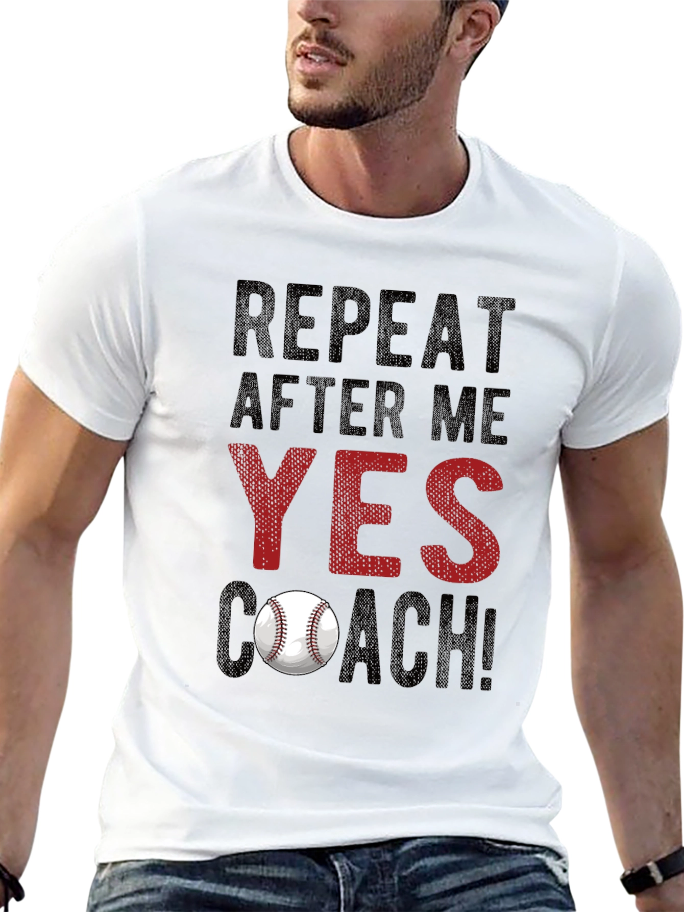 Black Repeat After Me: Yes Coach! Baseball T-Shirt view 13