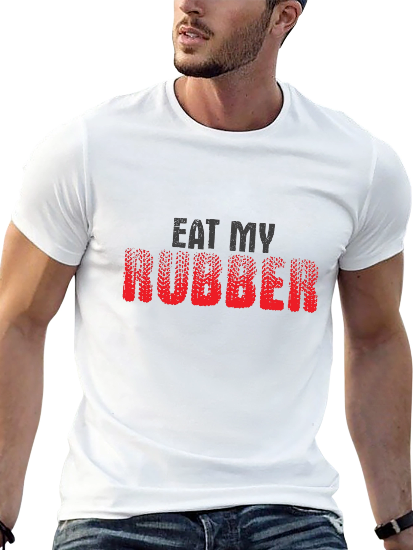 Black Eat My Rubber Graphic Tee - Novelty T-Shirt view 13