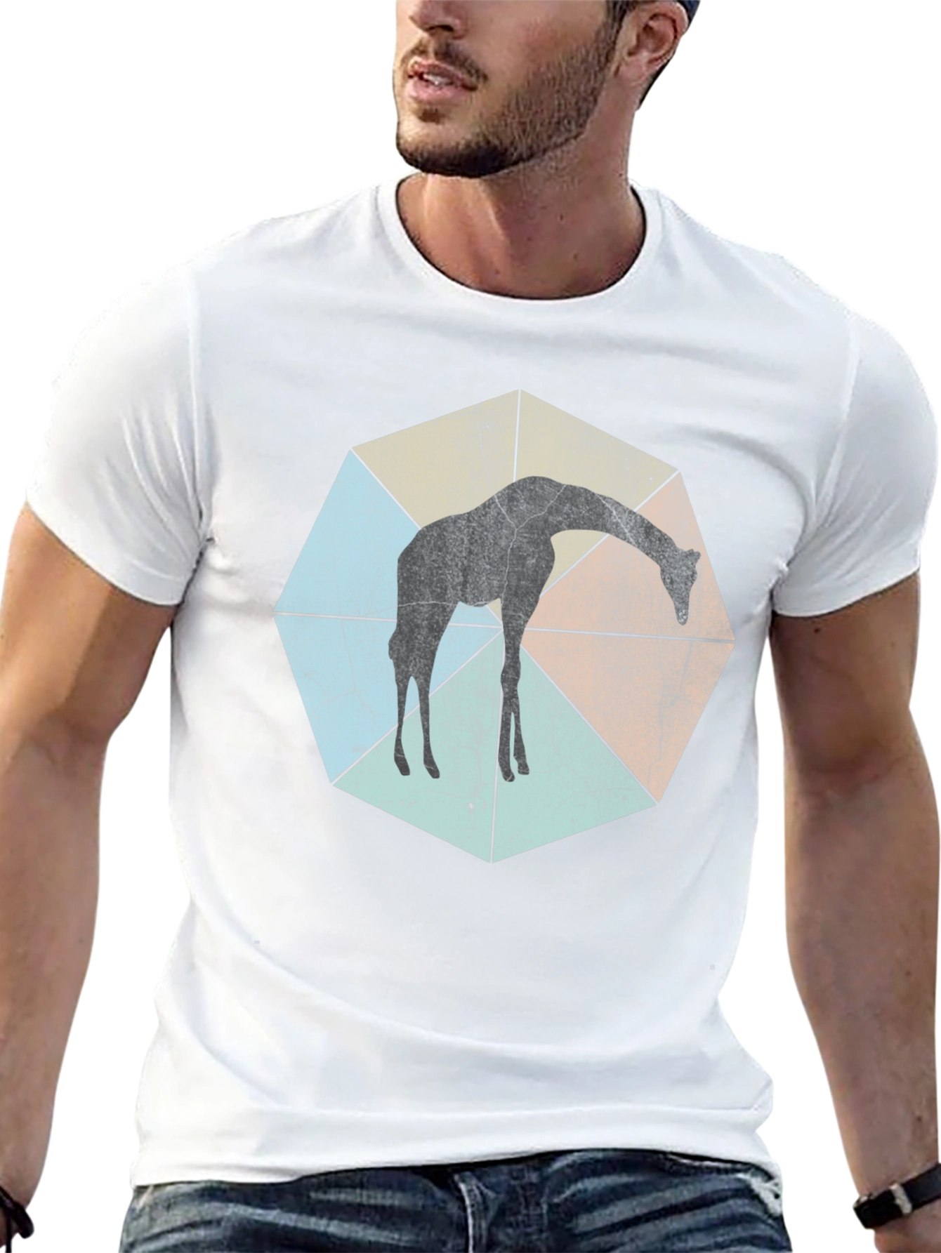 Black Geometric Giraffe T-Shirt - Unisex Black Tee view 13
