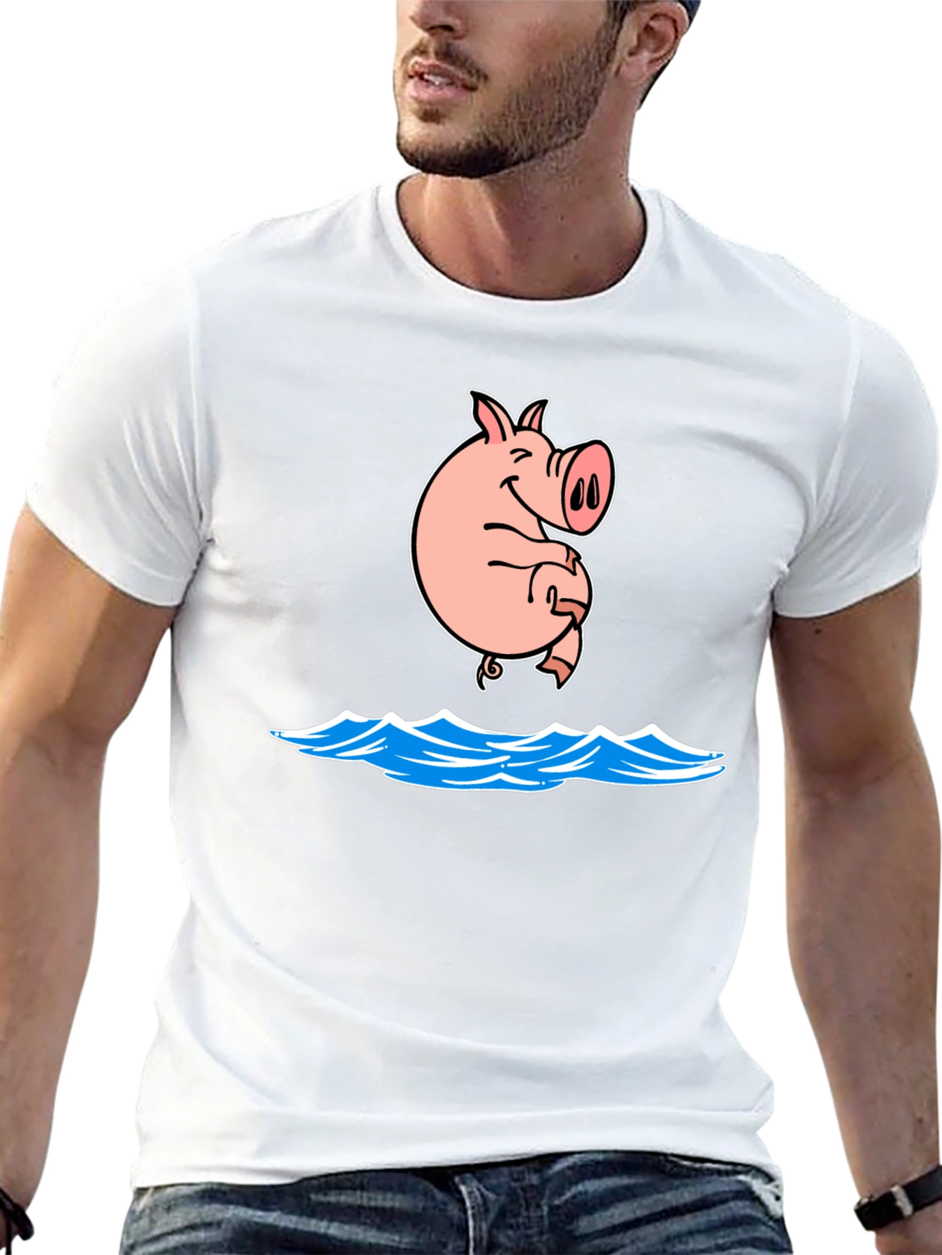 Black Pig Swimming T-Shirt Funny Graphic Tee view 13