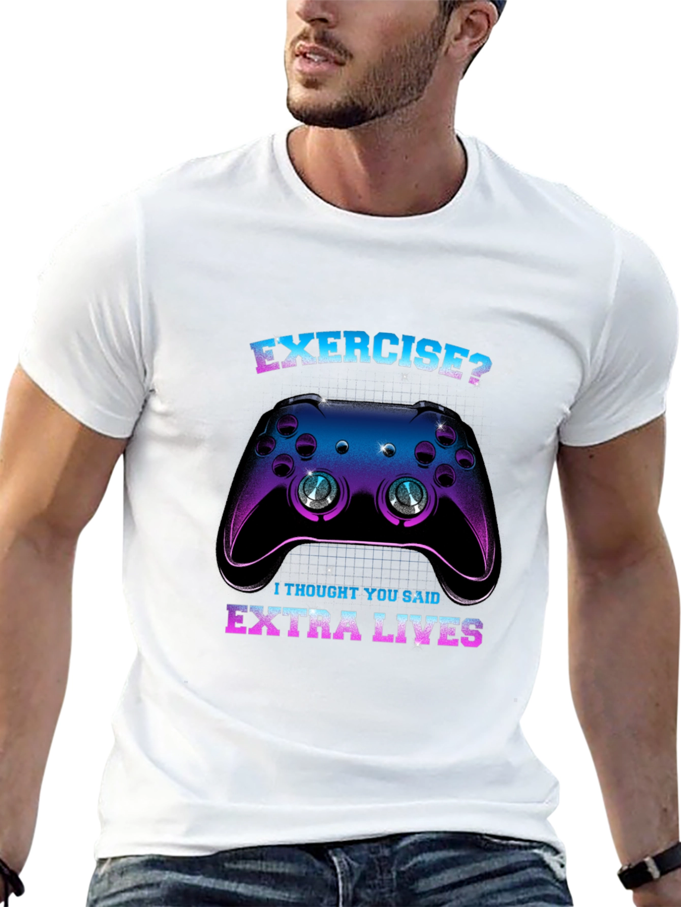 Black Funny Gamer T-Shirt: Exercise? Extra Lives! view 13