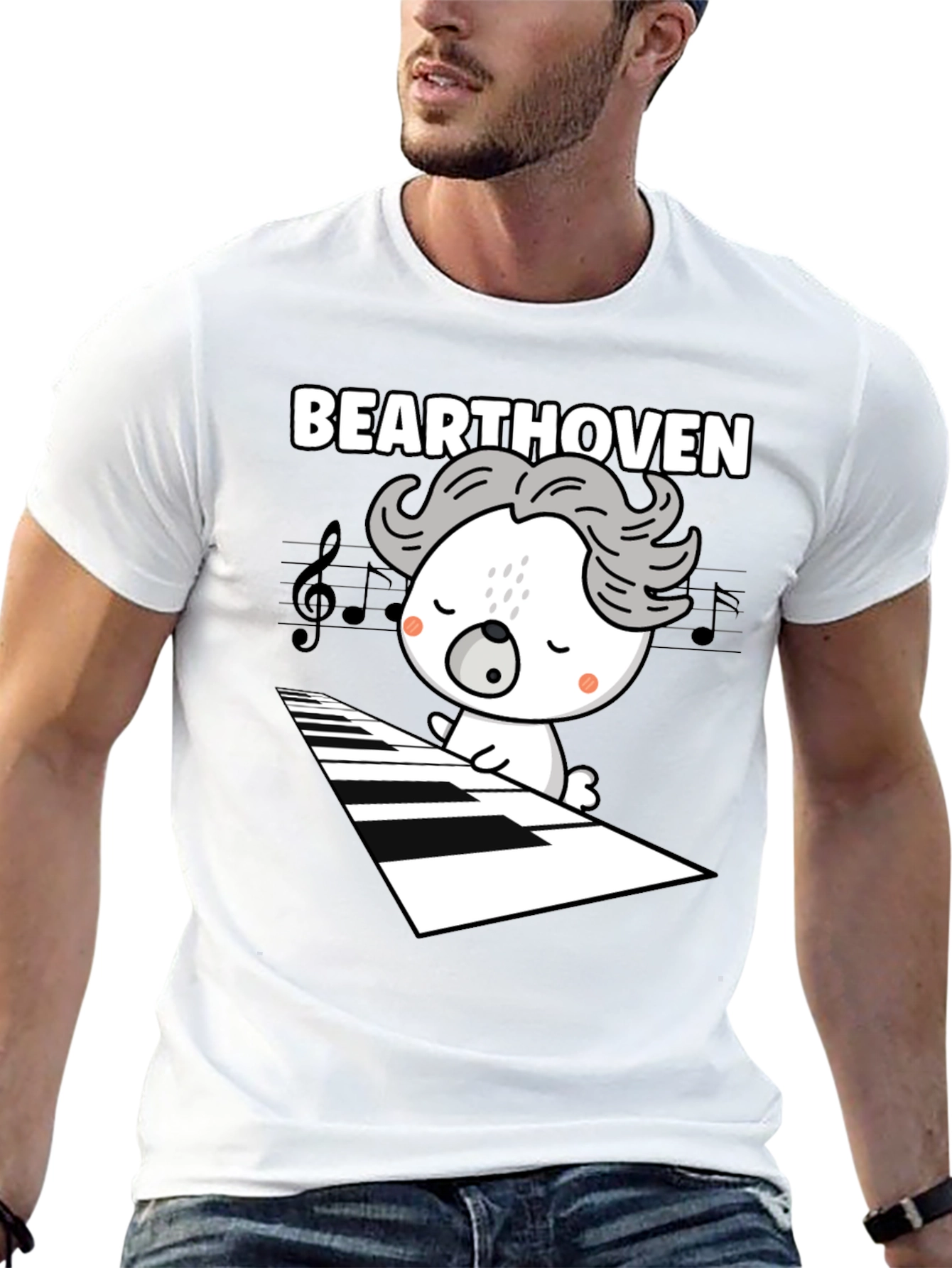 Black Bearthoven Music Lover Graphic Tee view 13