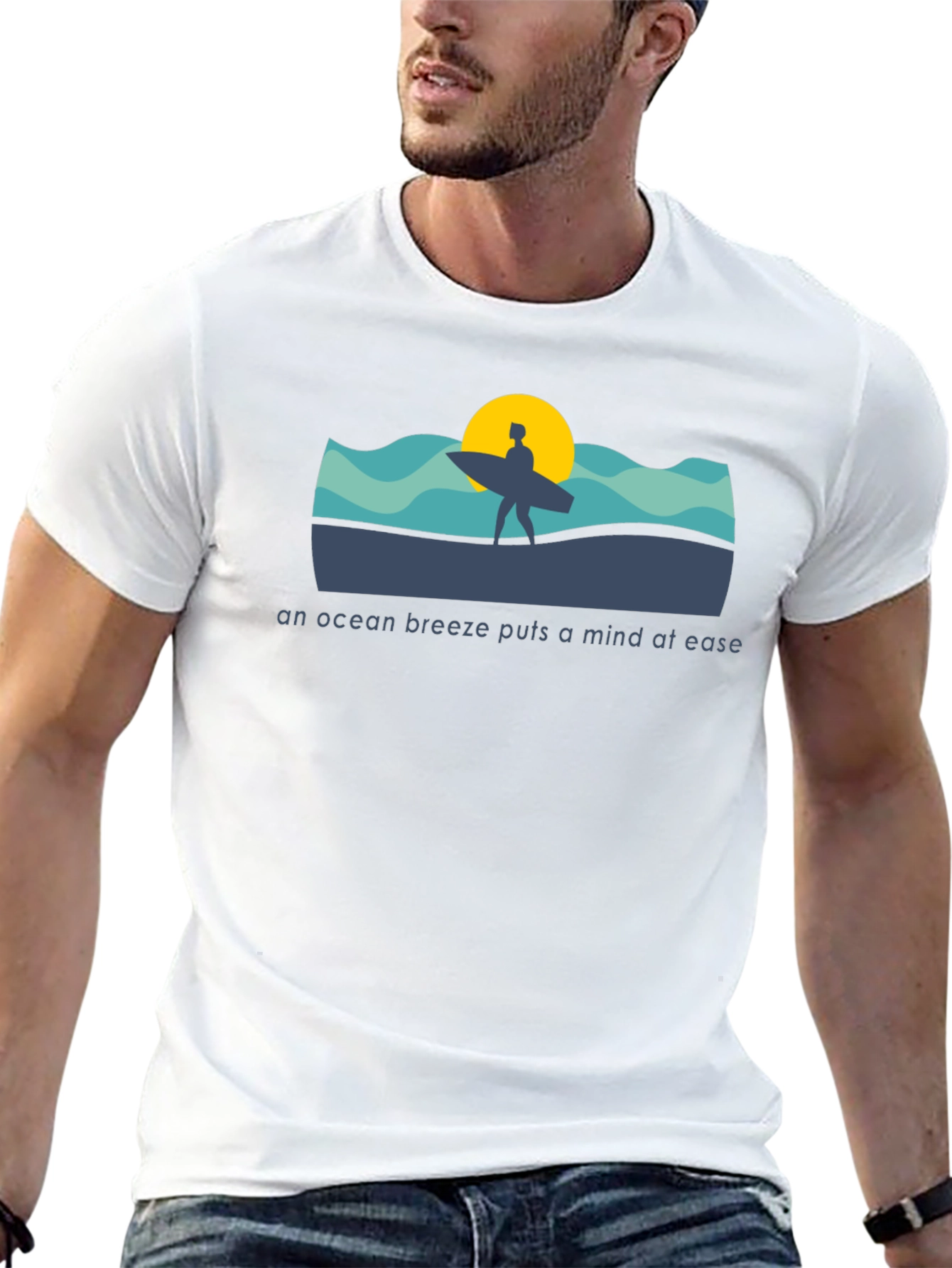 Black Ocean Breeze T-Shirt: Surfer Silhouette view 13