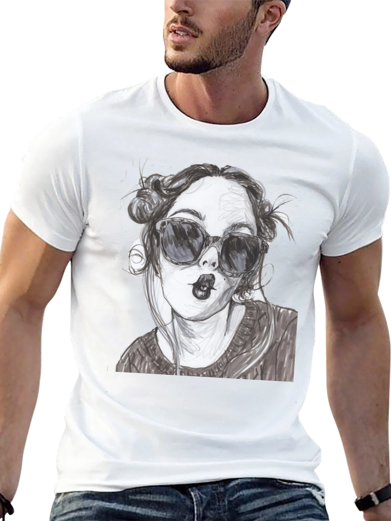 Black Woman Sketch Graphic Black T-Shirt view 13