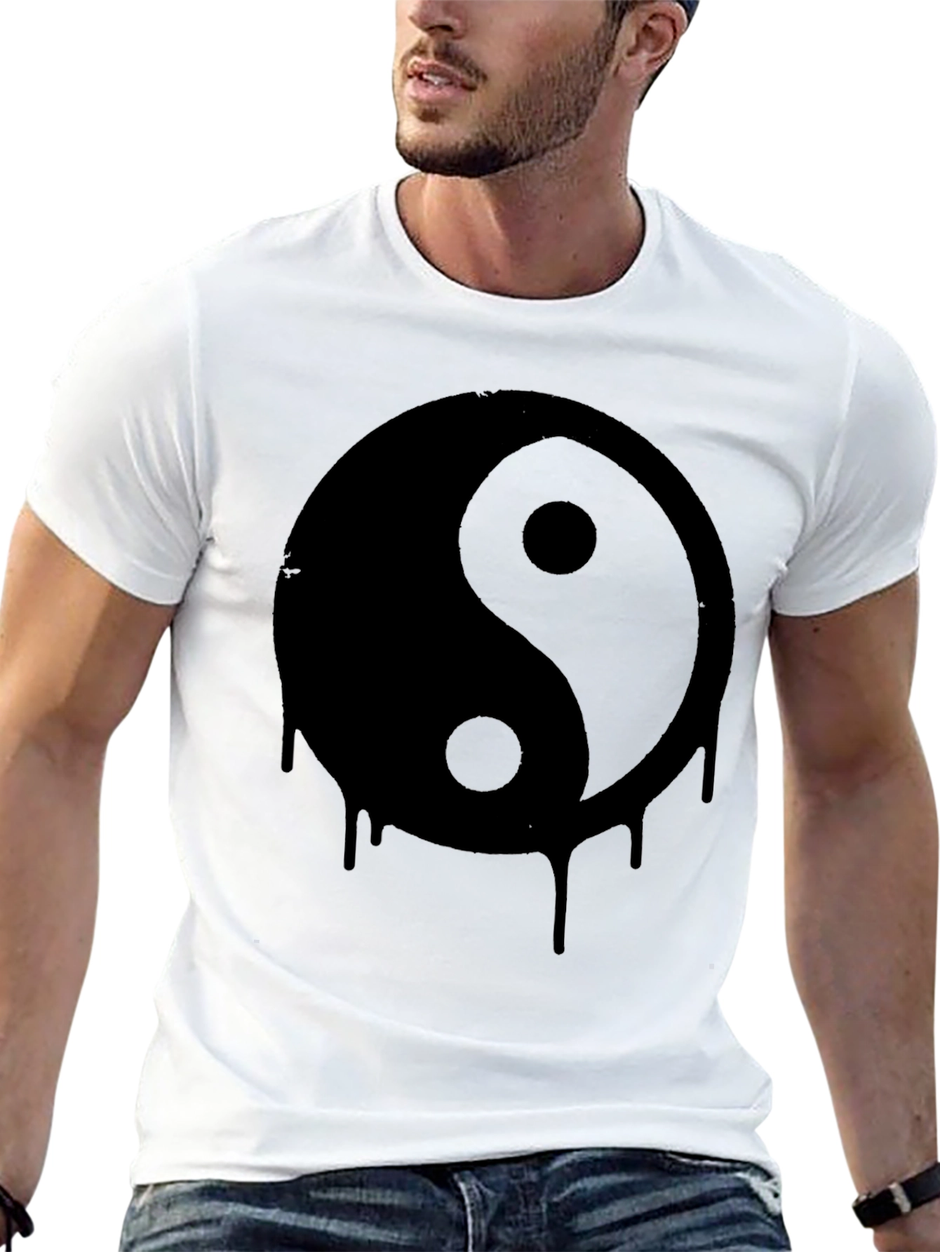 Black Yin Yang Drip Graphic Tee - Black Cotton T-Shirt view 13