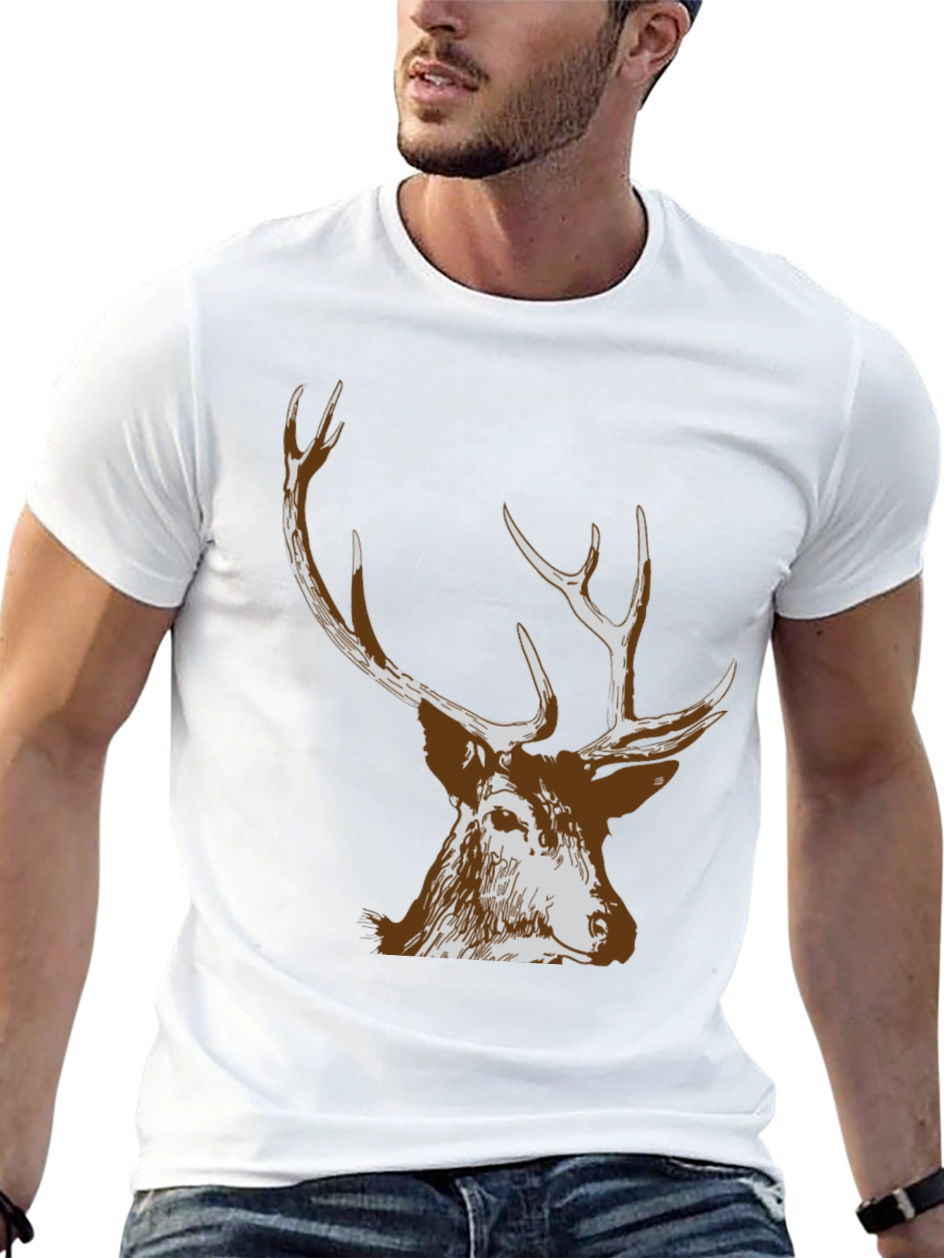 Black Men's Black Deer Graphic T-Shirt view 13