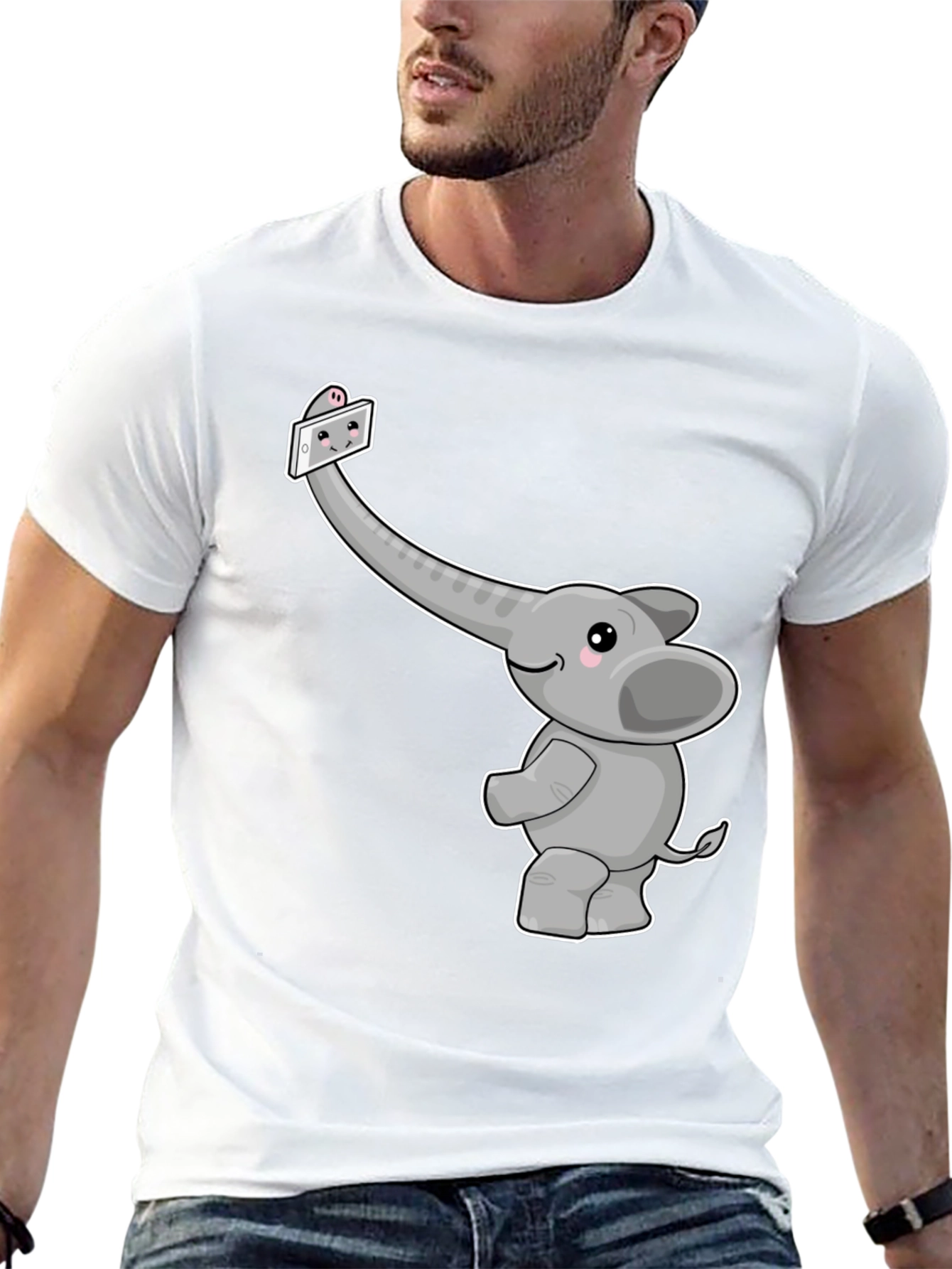 Black Elephant Selfie Graphic Tee - Cute Animal Shirt view 13