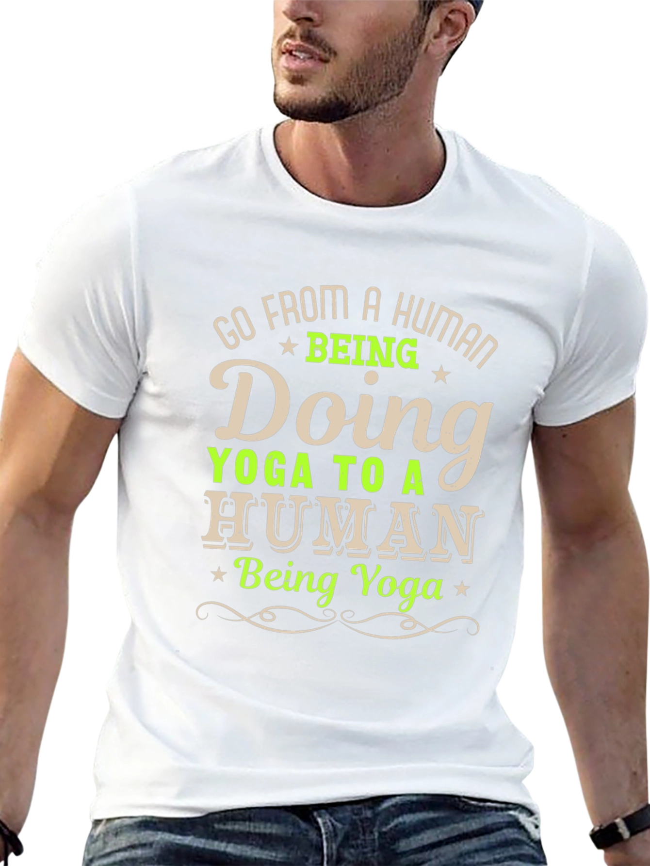 Black Yoga Human Funny T-Shirt - Go From A Human Being Doing Yoga view 13