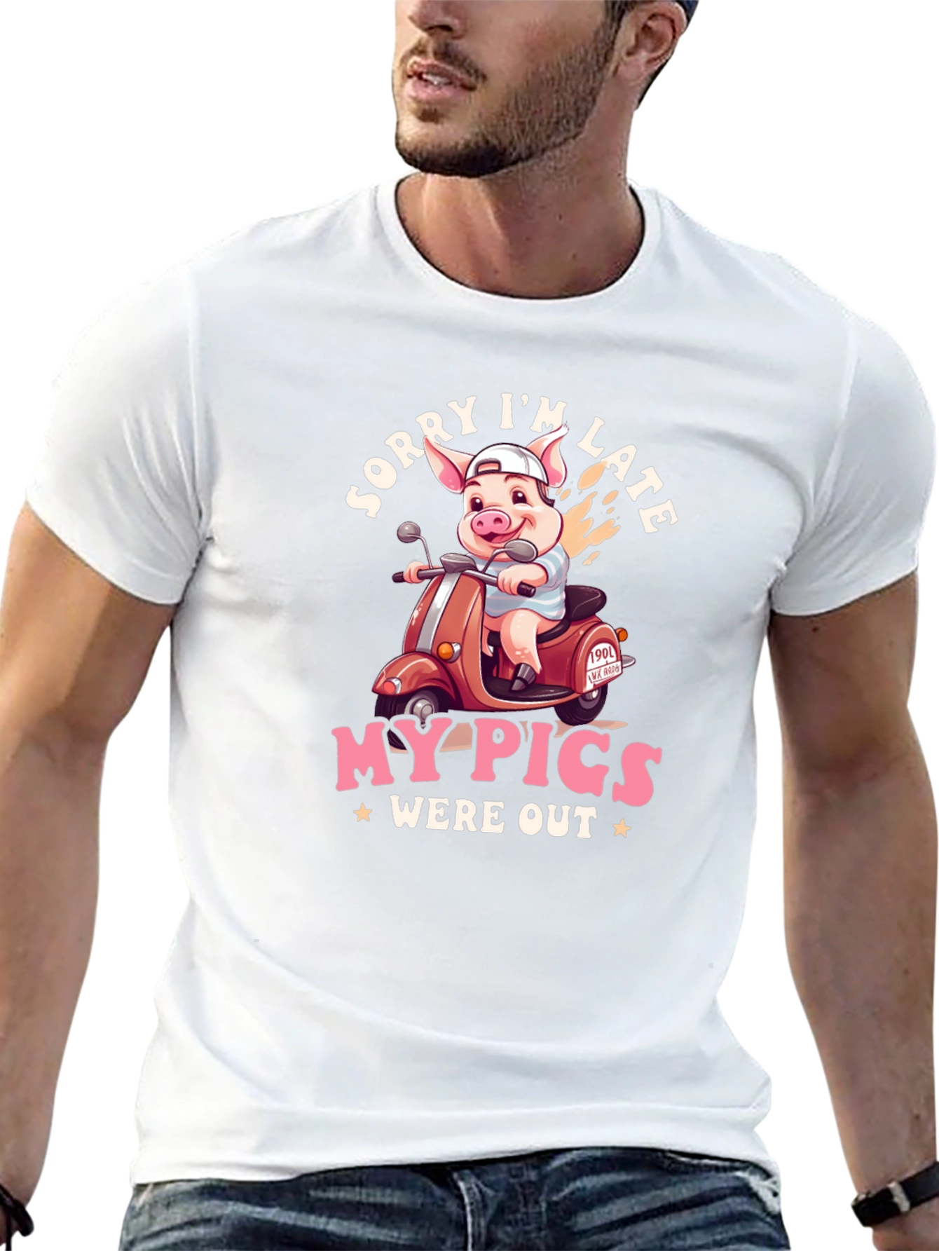 Black Funny Pig Scooter T-Shirt view 13