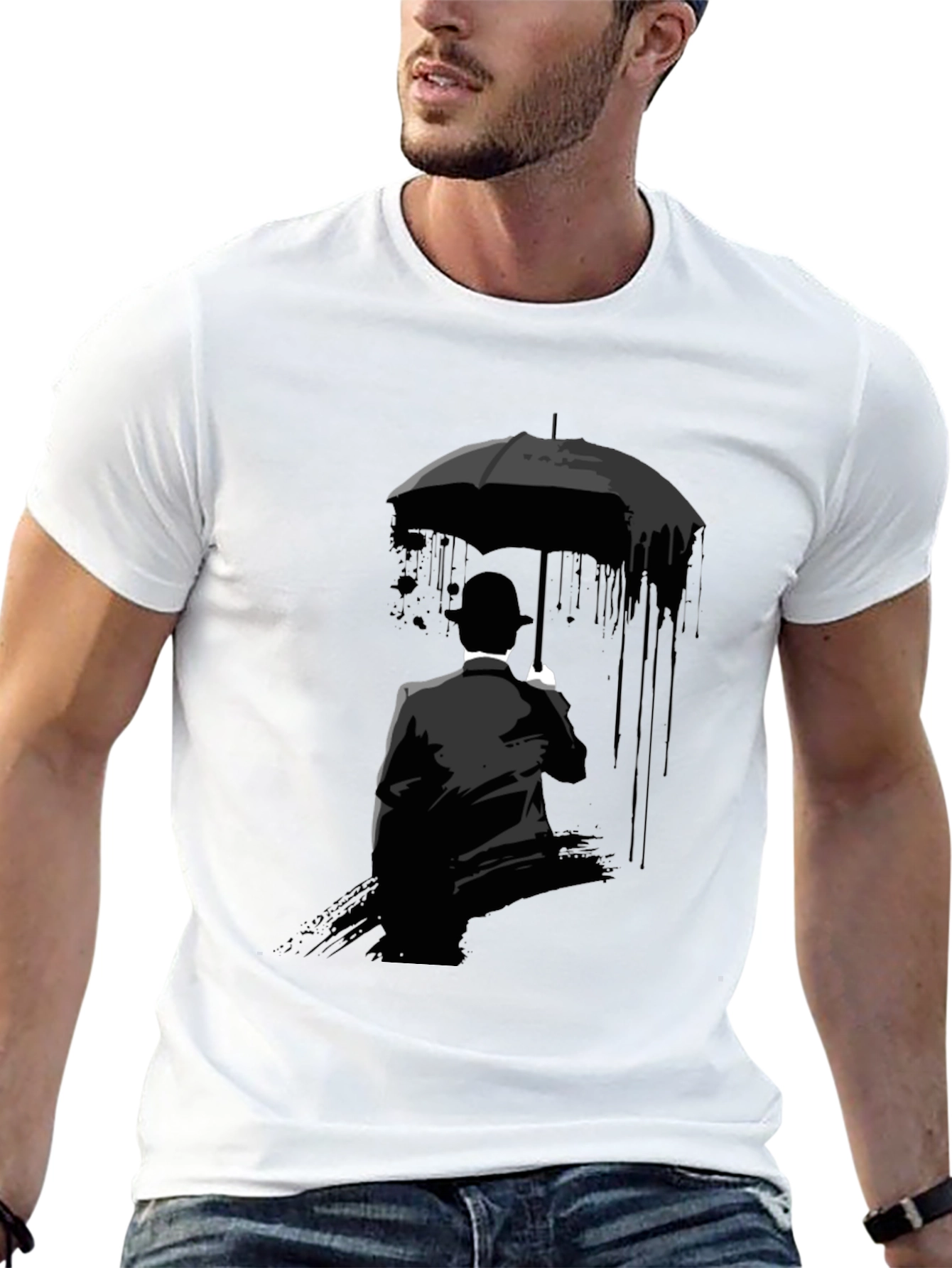 Black Umbrella Man Graphic Tee - Stylish Black T-Shirt view 13