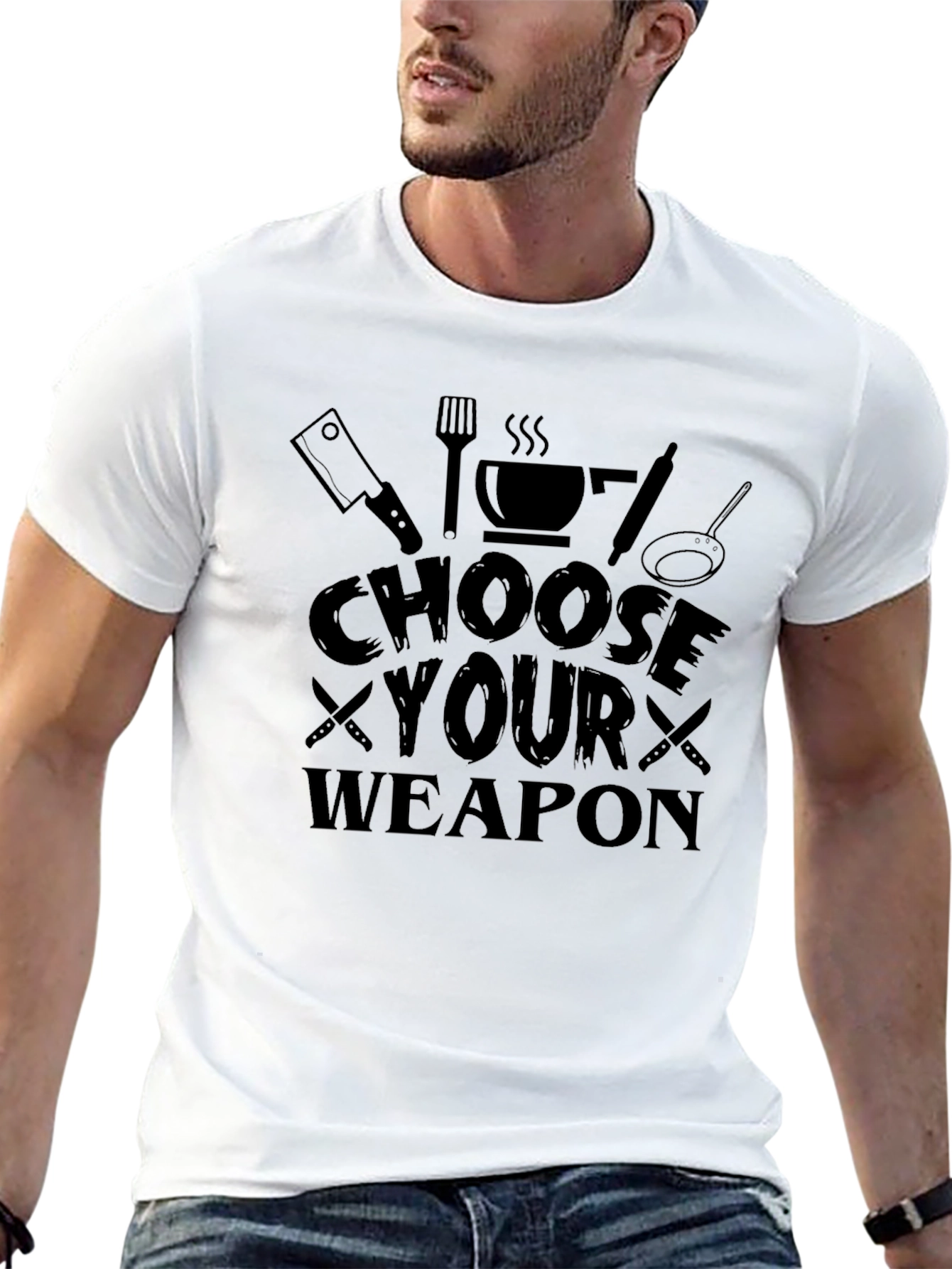 Black Choose Your Weapon Chef T-Shirt - Culinary Humor view 13