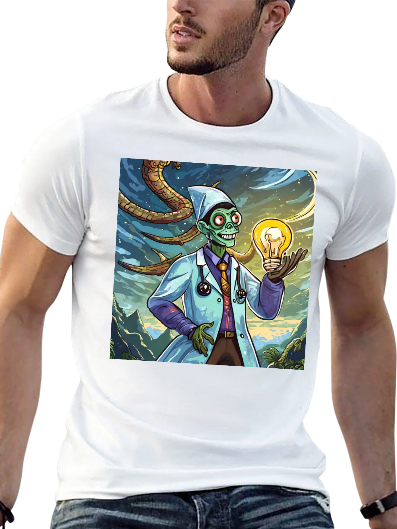 Black Zombie Doctor Idea T-Shirt - Brainy & Unique Graphic Tee view 13