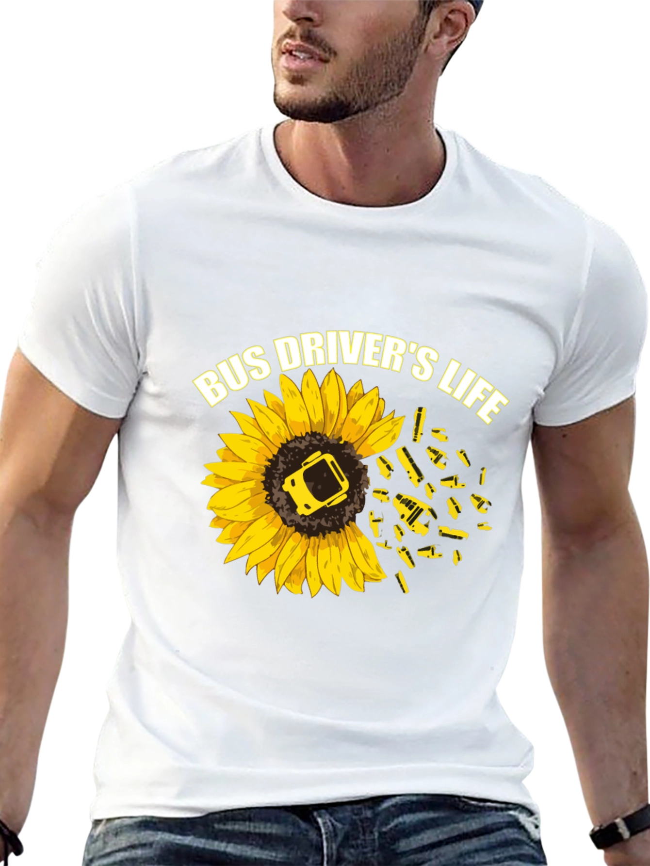 Black Bus Driver's Life Sunflower Graphic T-Shirt view 13