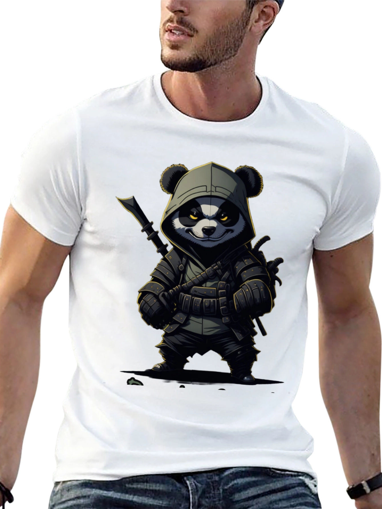 Black Panda Warrior T-Shirt - Black Cotton Tee view 13