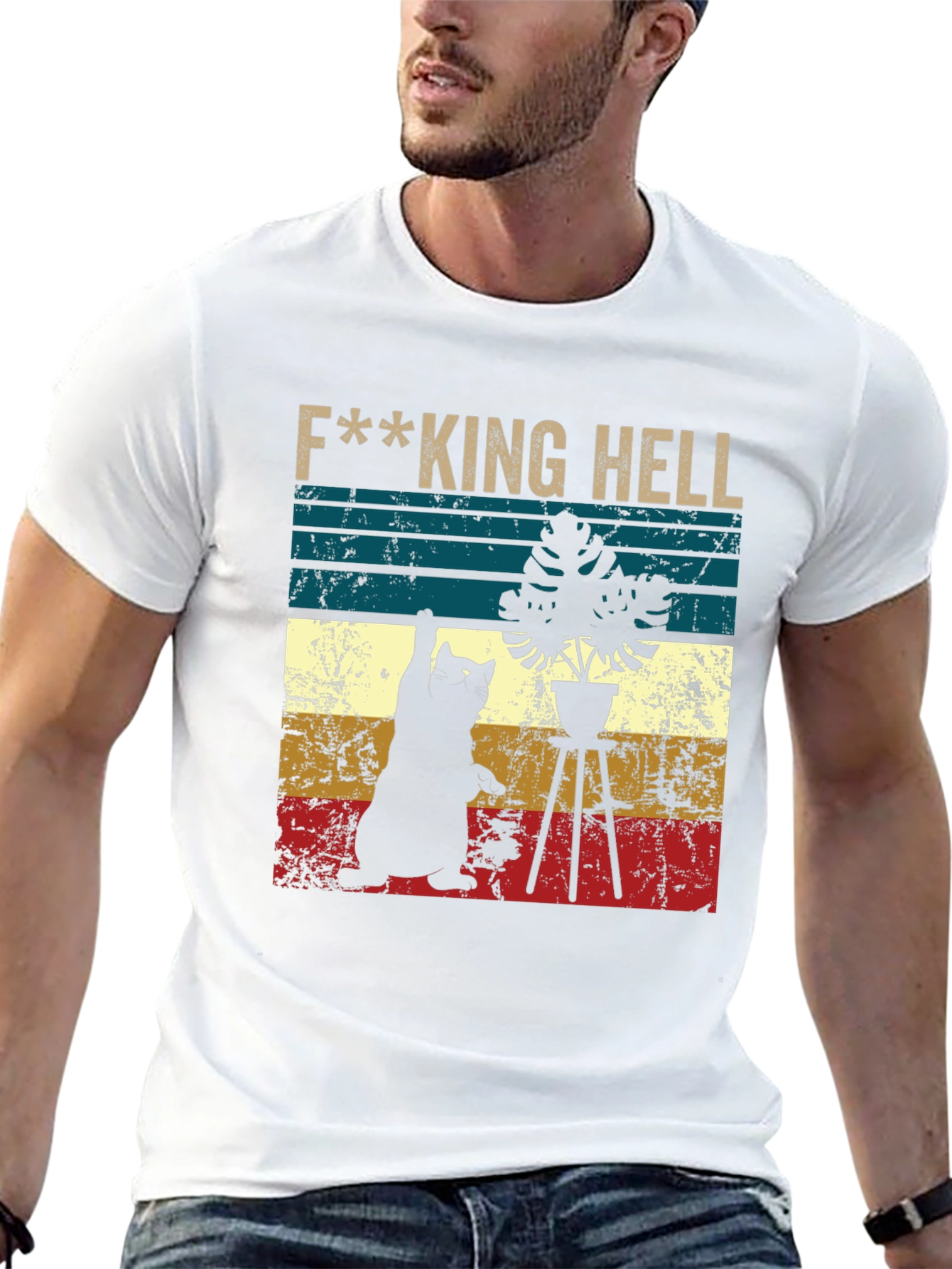 Black F***ing Hell Cat & Plant Graphic Tee - Unisex view 13