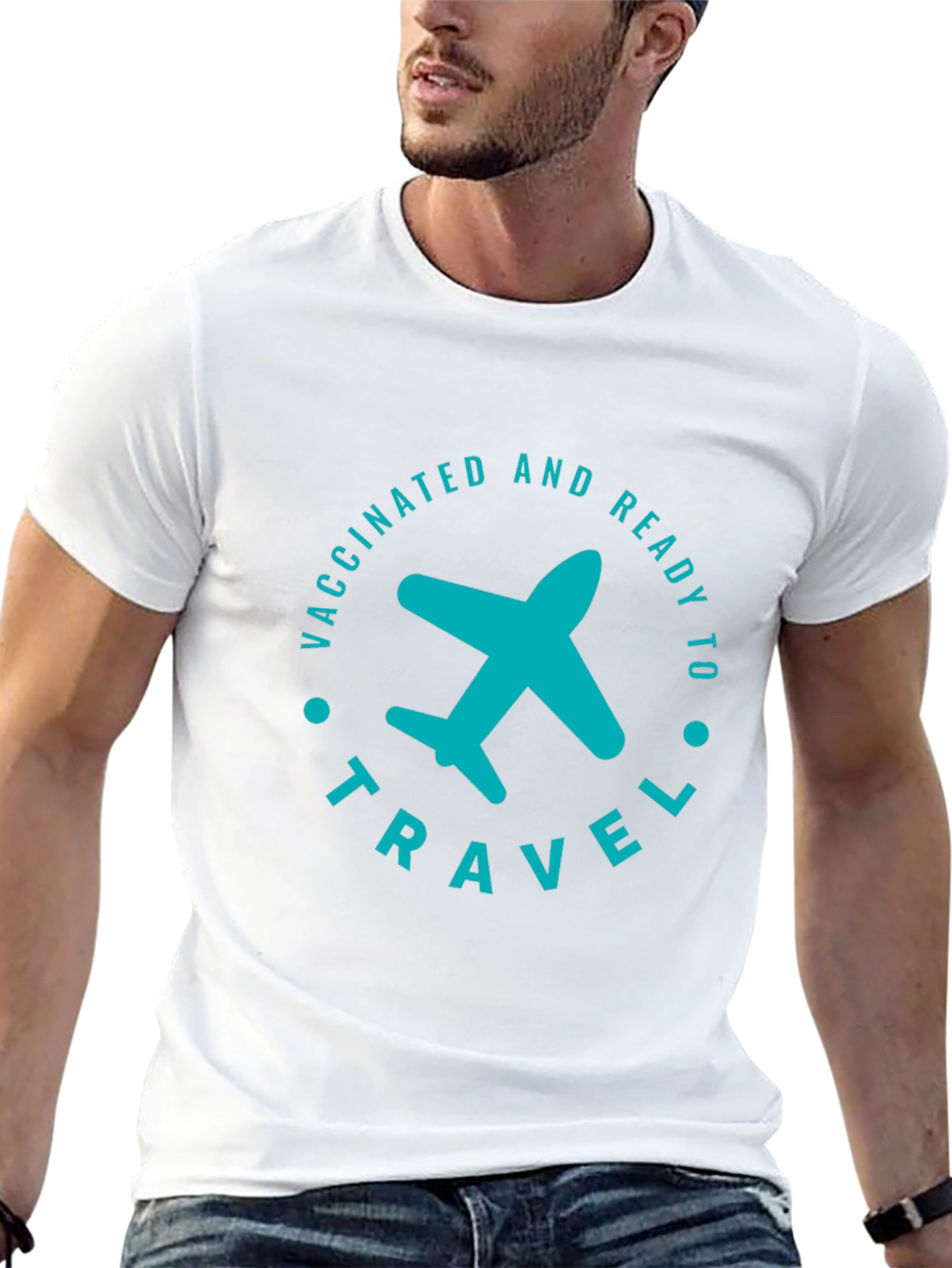 Black Vaccinated & Ready to Travel T-Shirt - Airplane Graphic view 13