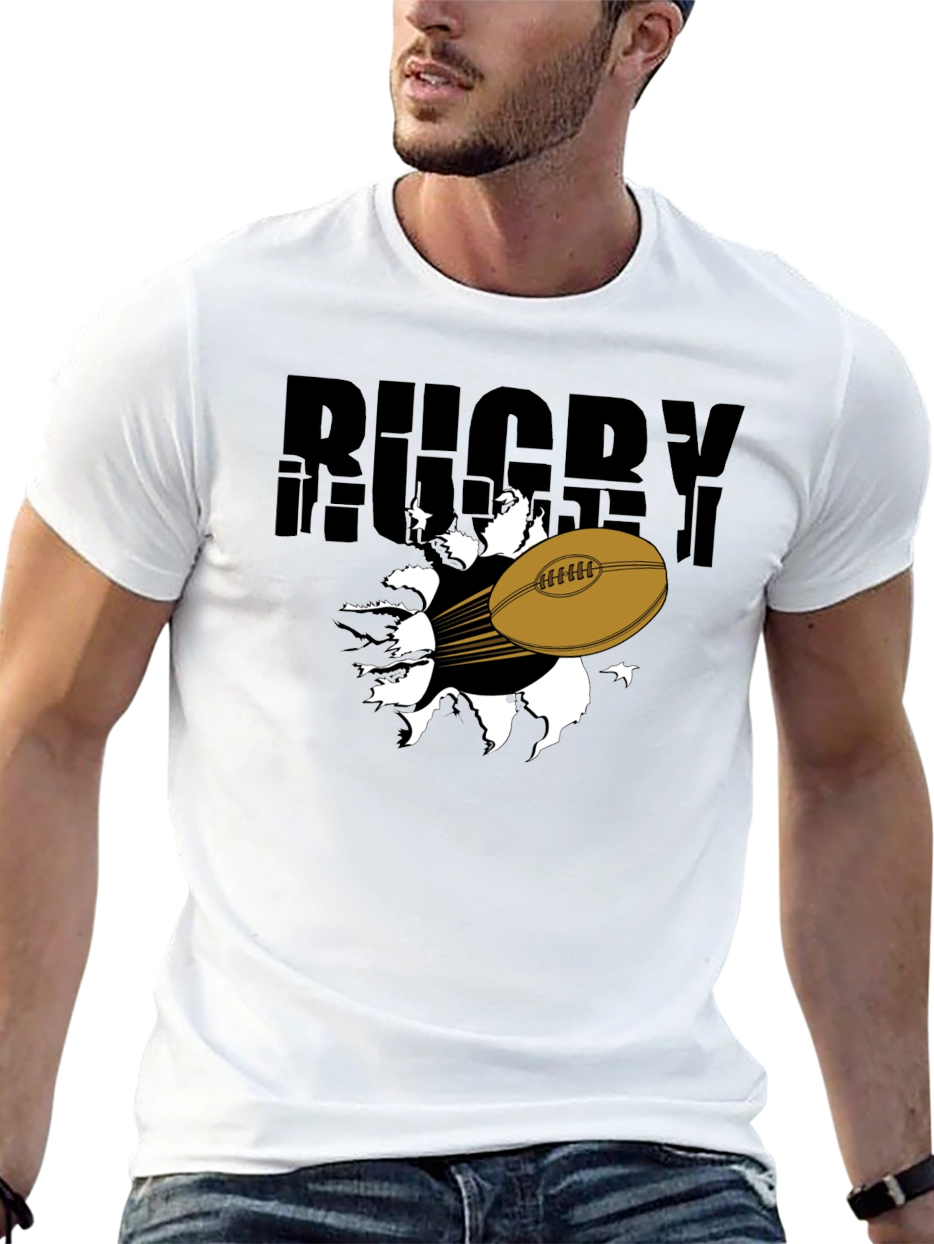 Black Rugby Ball Graphic T-Shirt - Black view 13