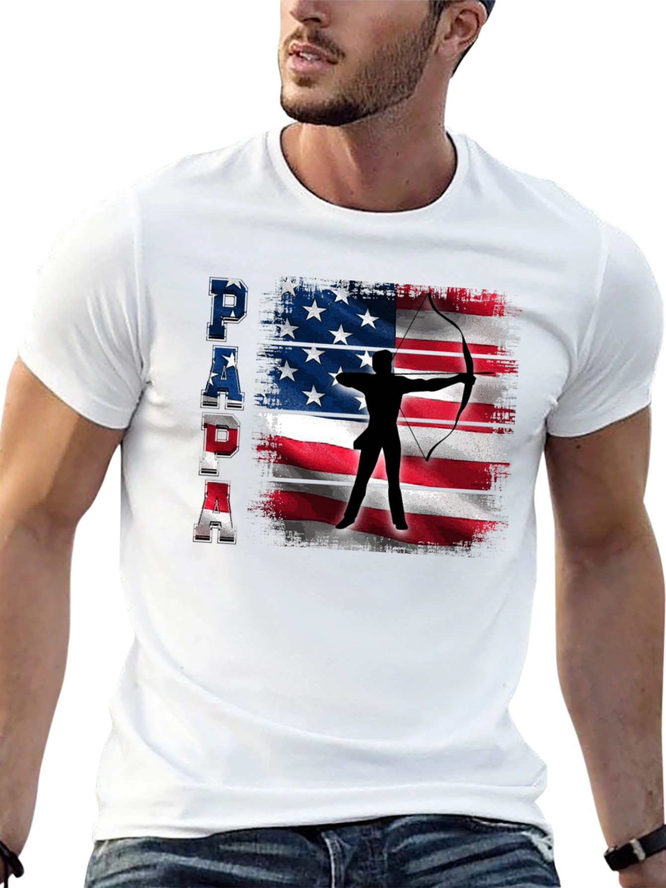 Black Patriotic Archer Dad T-Shirt - USA Flag Bow Hunting view 13