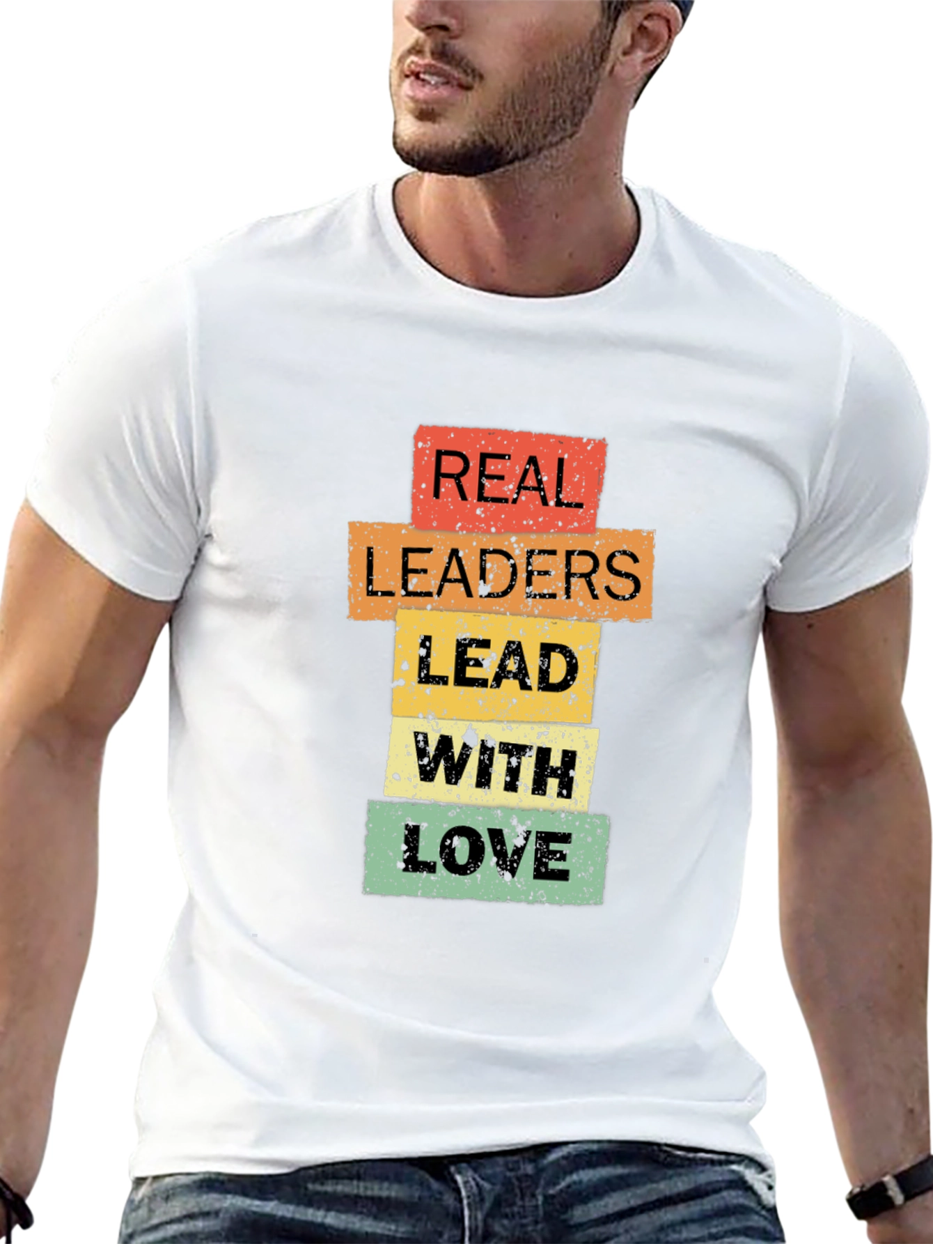 Black Real Leaders Lead With Love T-Shirt - Positive Message Tee view 13