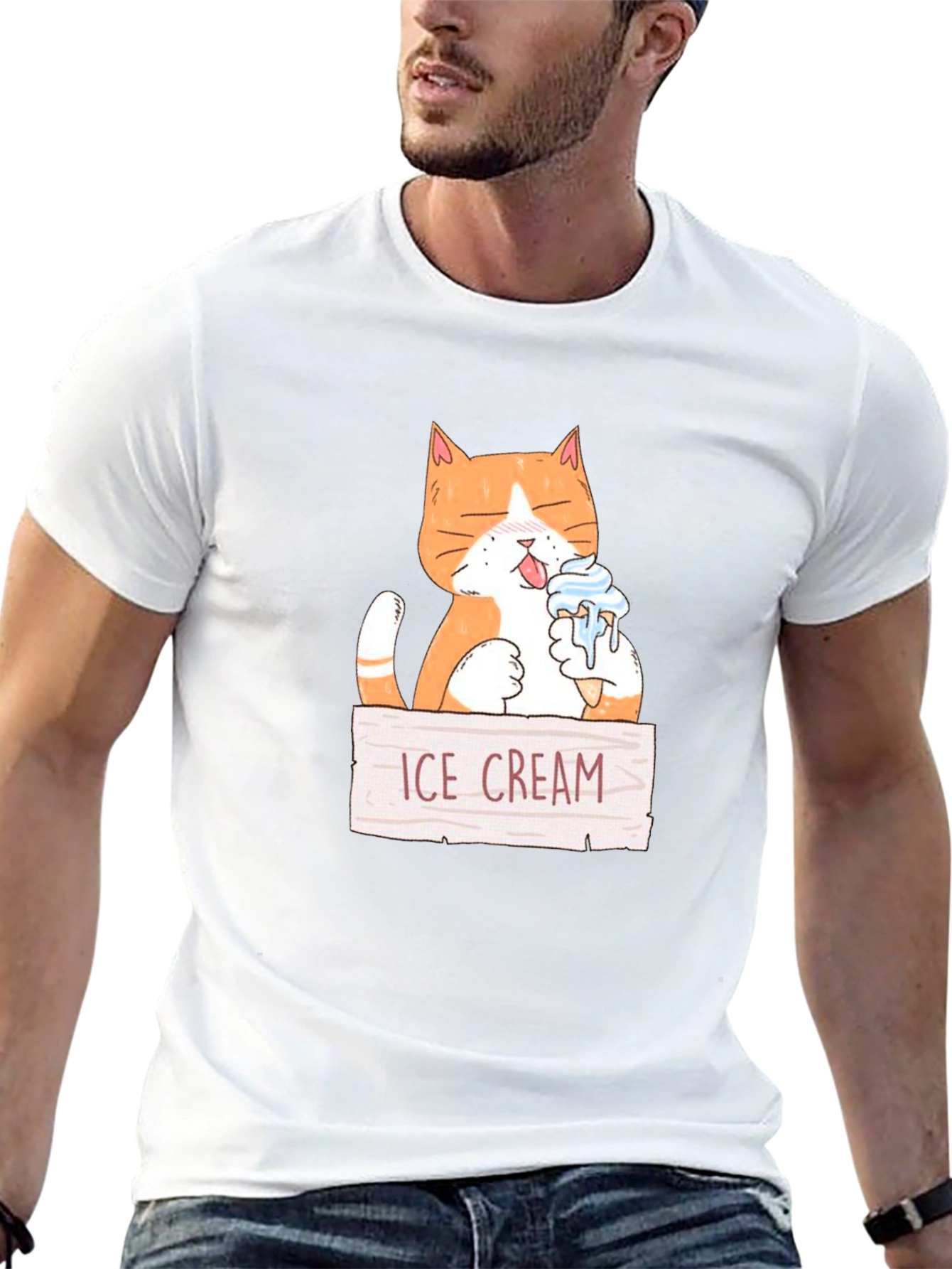 Black Funny Cat Eating Ice Cream Graphic T-Shirt view 13