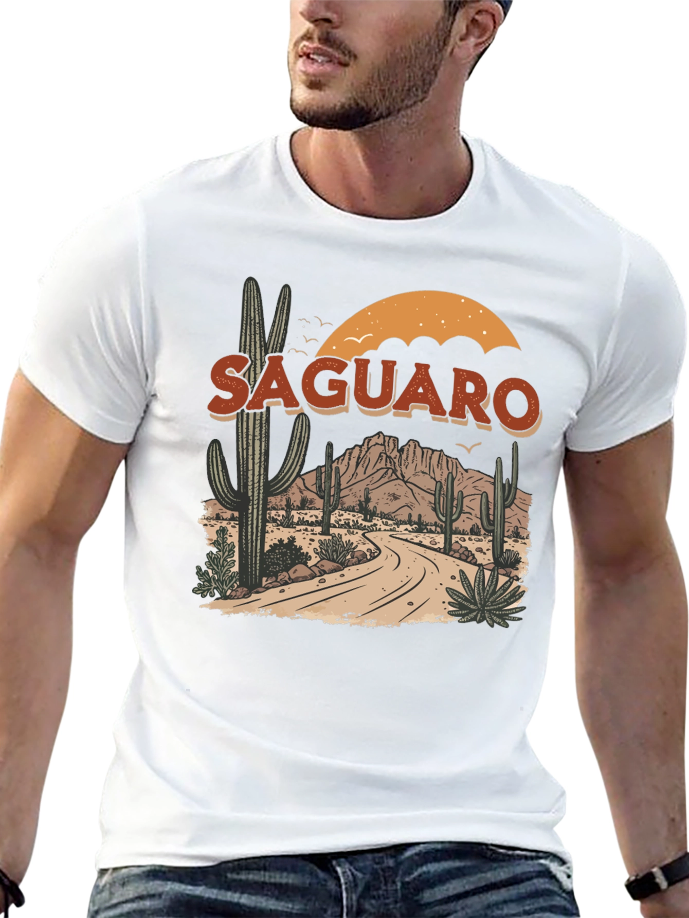 Black Saguaro Desert Graphic Tee - Black Cotton T-Shirt view 13