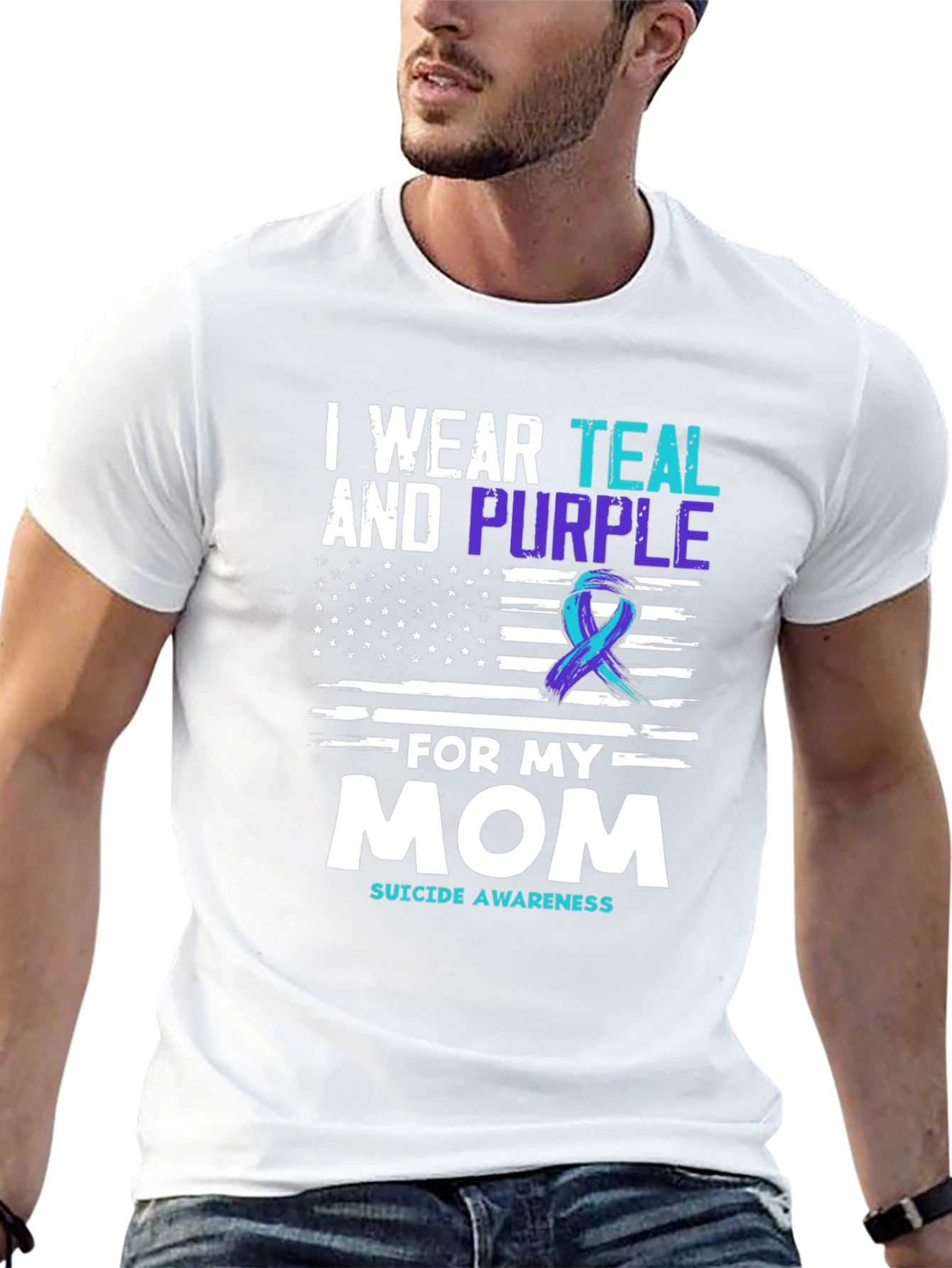 Black Teal & Purple Suicide Awareness T-Shirt - For My Mom view 13