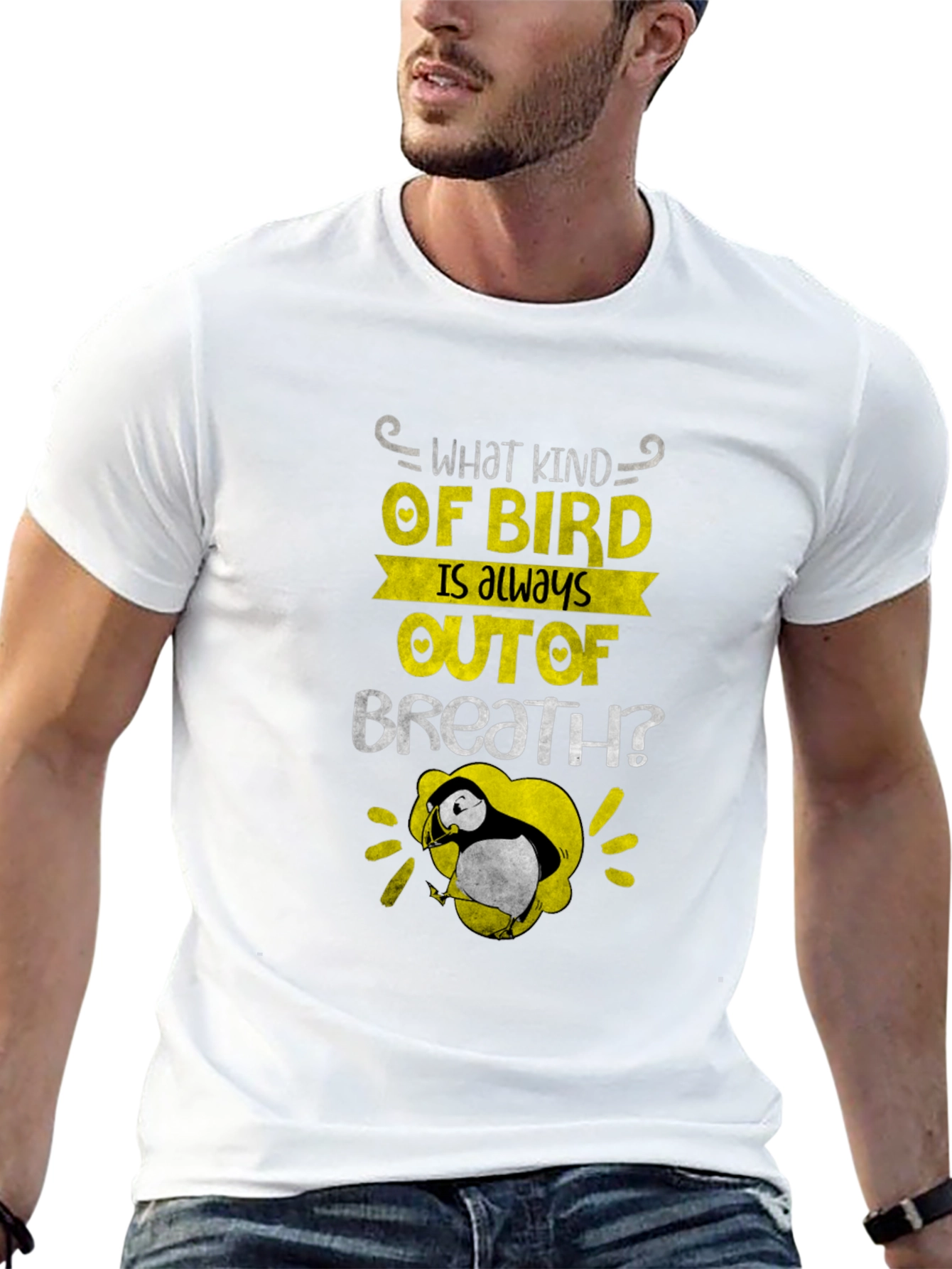 Black Out of Breath Puffin Joke T-Shirt view 13