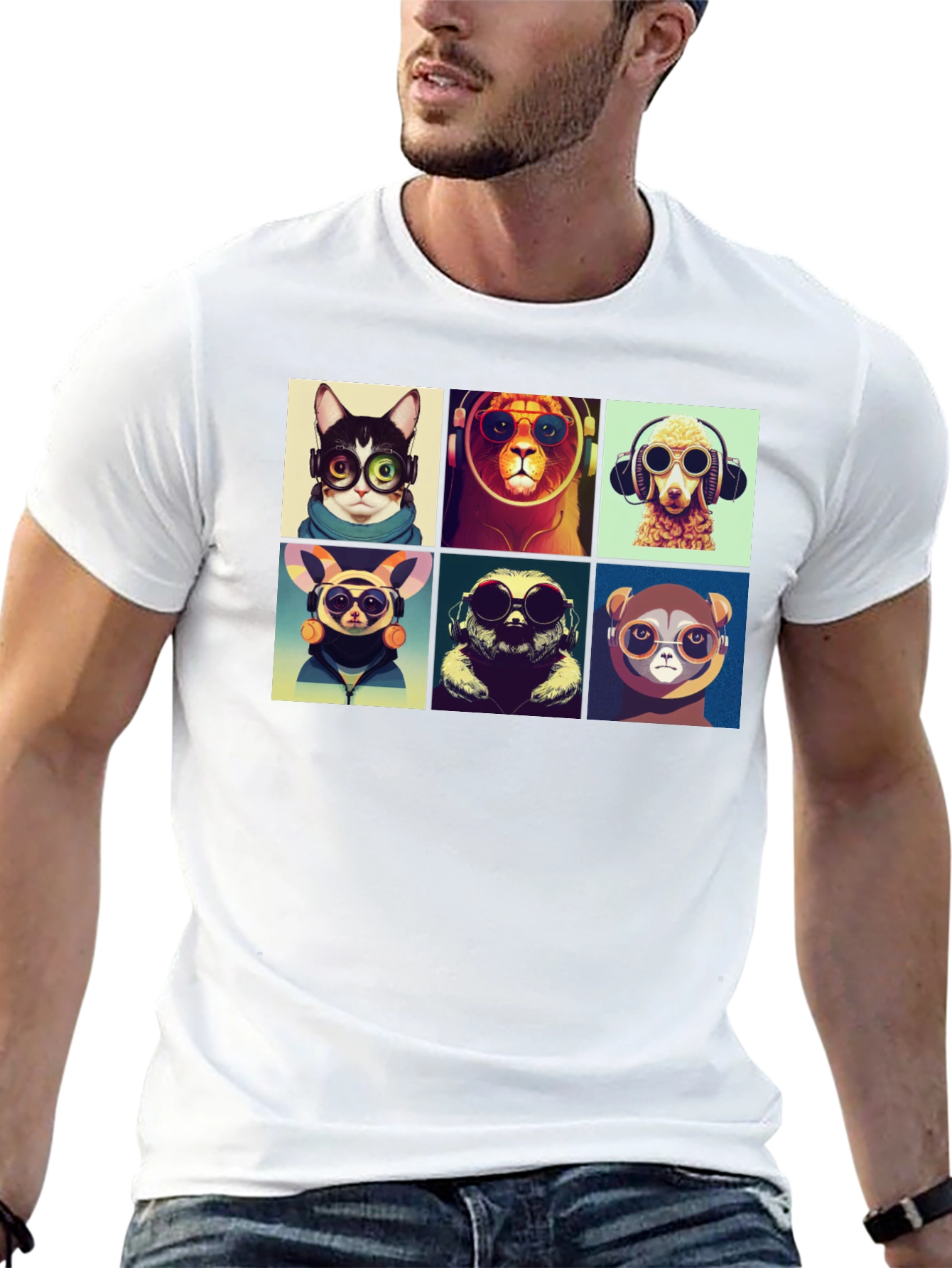 Black Hipster Animals T-Shirt: Cool Graphic Tee view 13