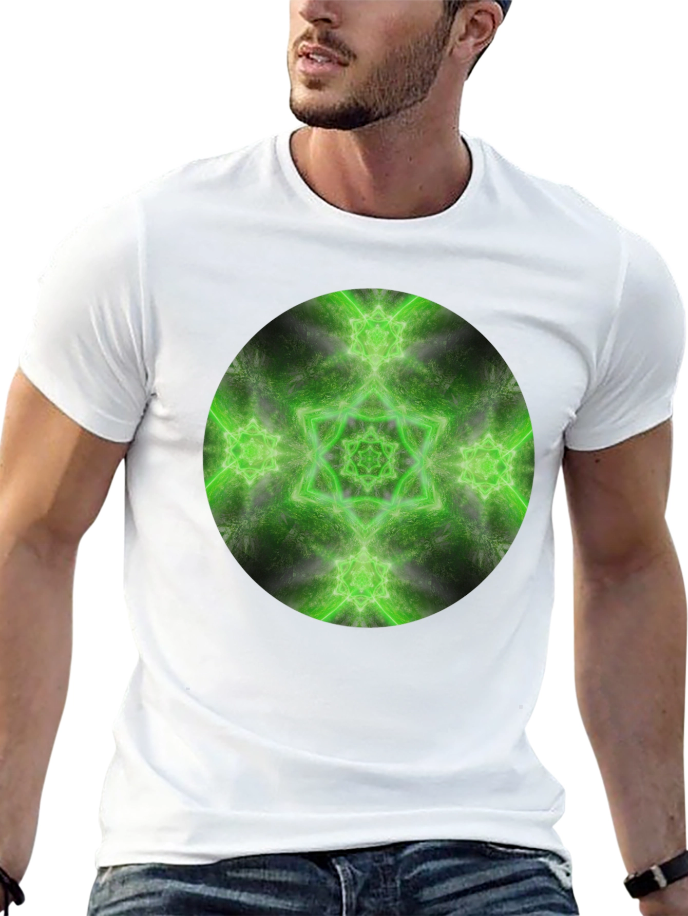 Black Green Mandala Graphic Tee - Men's Black T-Shirt view 13