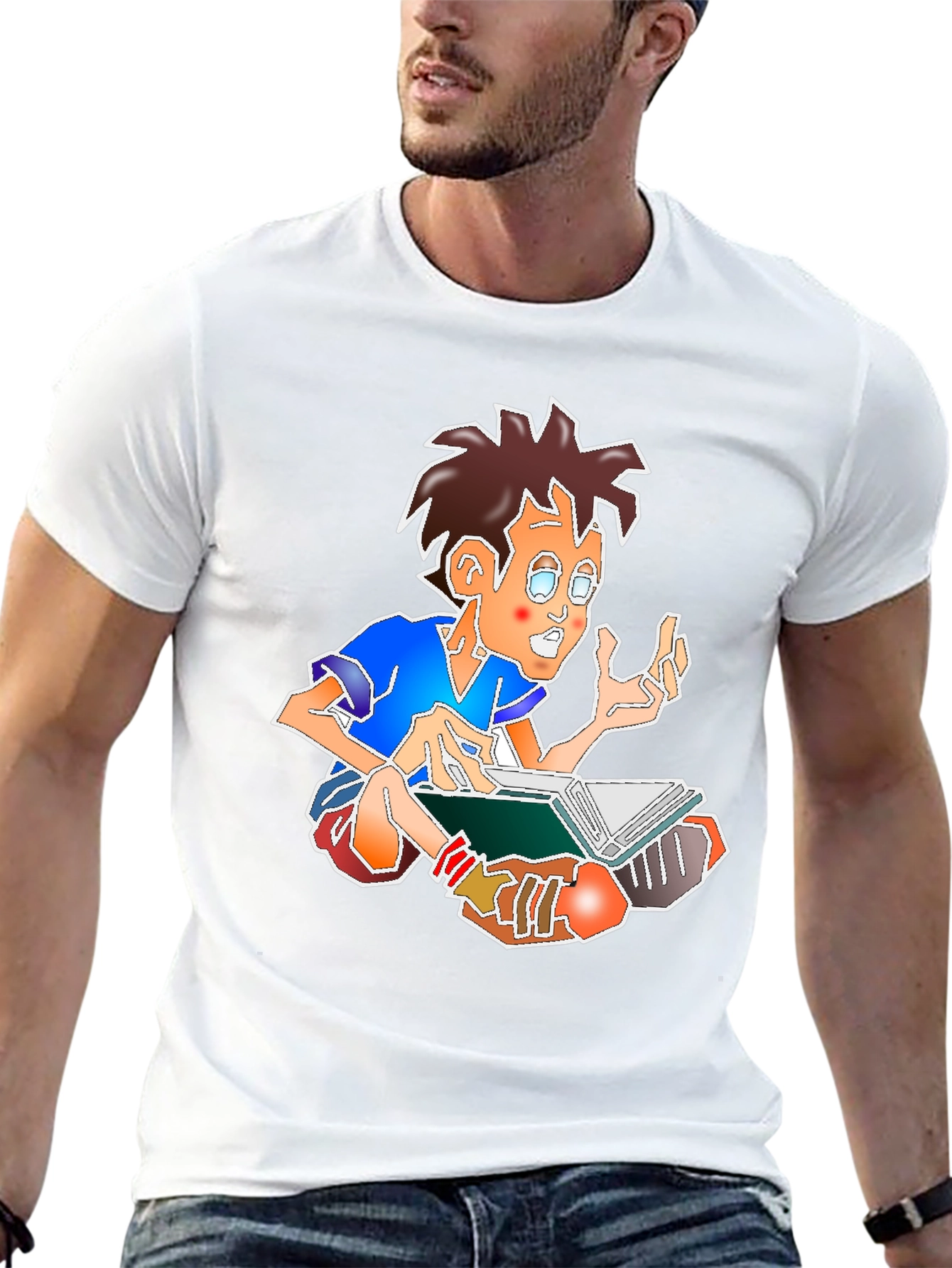 Black Cartoon Boy Reading Book Black Tee view 13