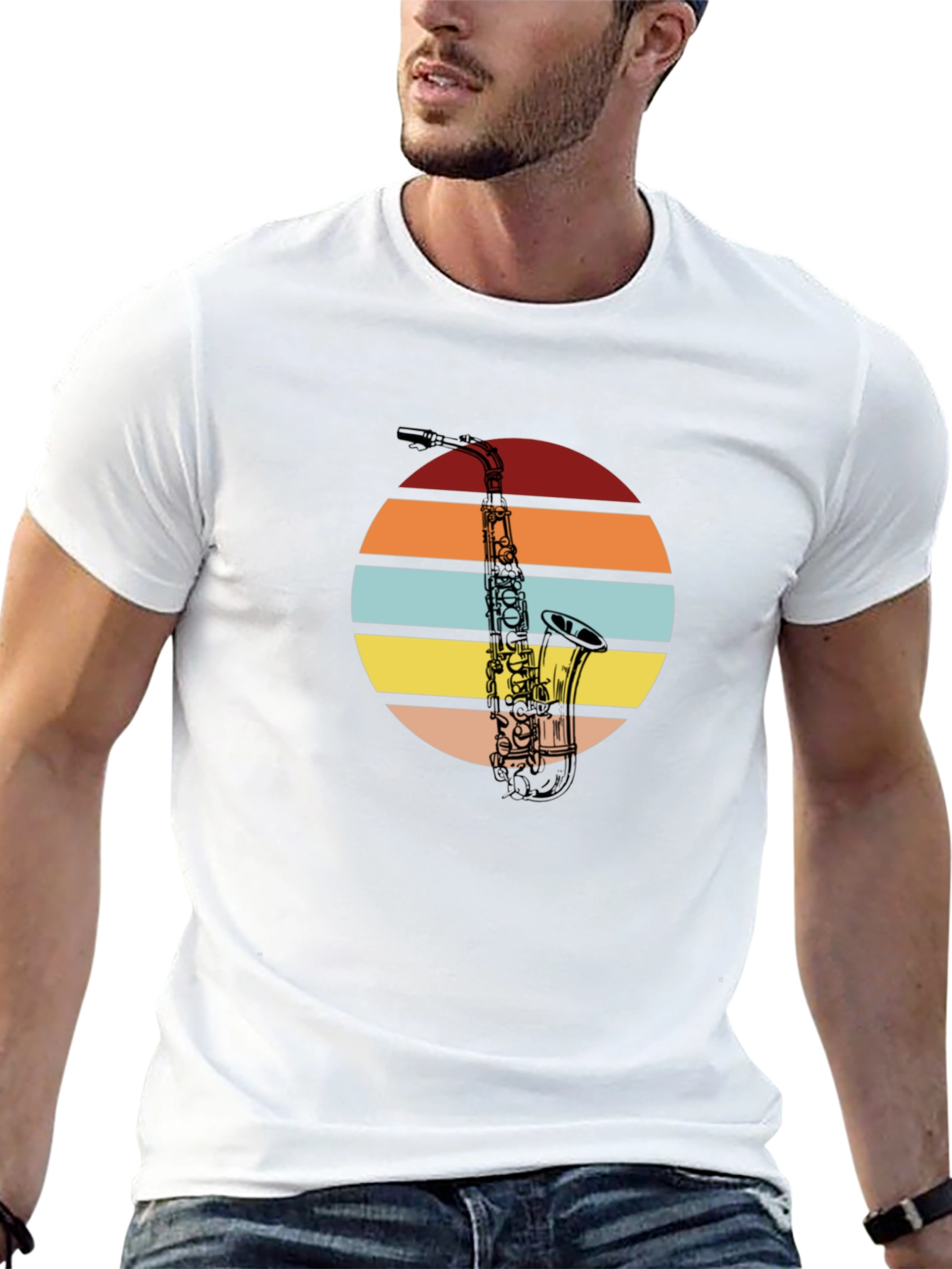 Black Saxophone Sunset Graphic Tee - Vintage Style view 13