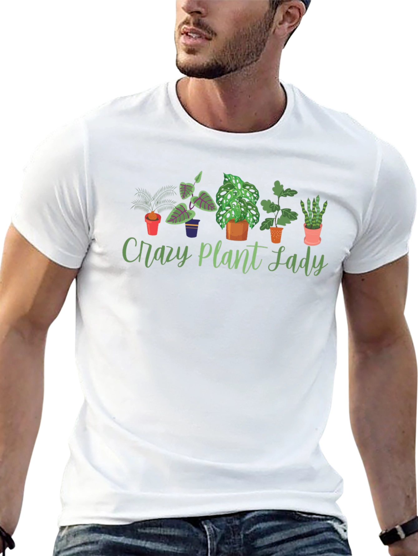 Black Crazy Plant Lady Graphic Tee, Soft Cotton Shirt view 13
