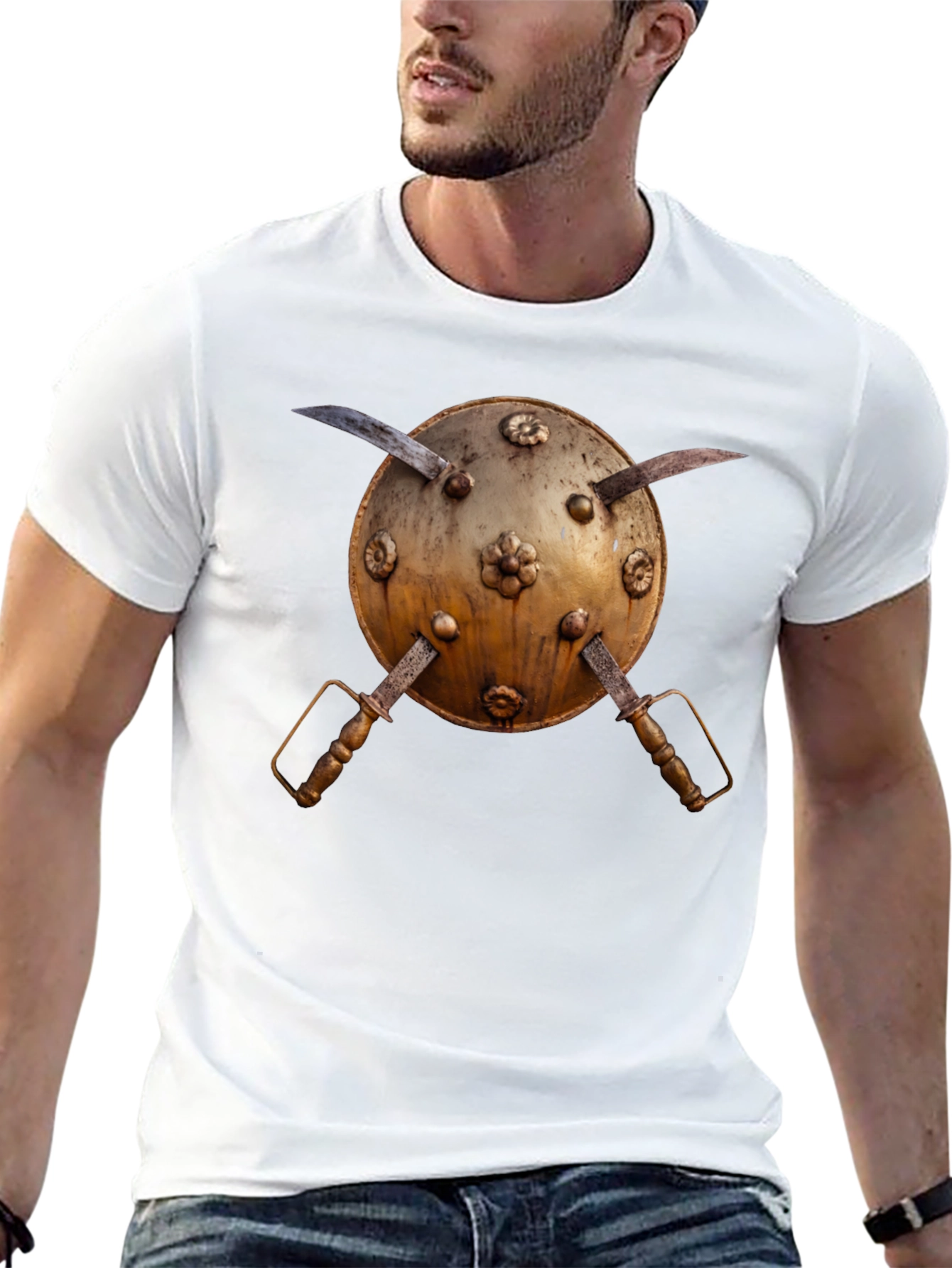 Black Medieval Shield and Sword Graphic Tee view 13